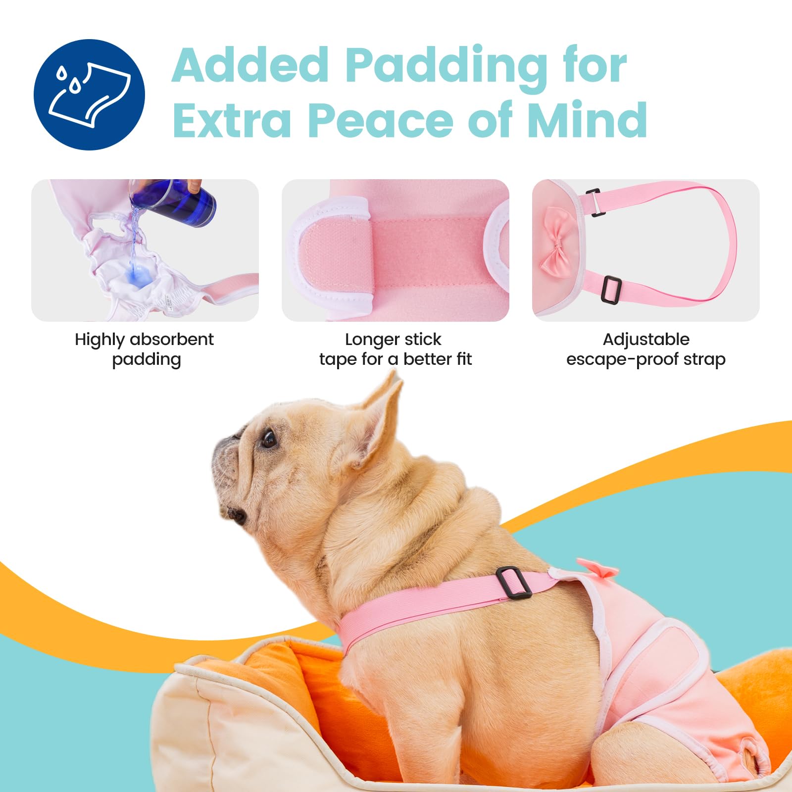 Pañales Avont para perro francés azul con diseño impermeable y absorbente.