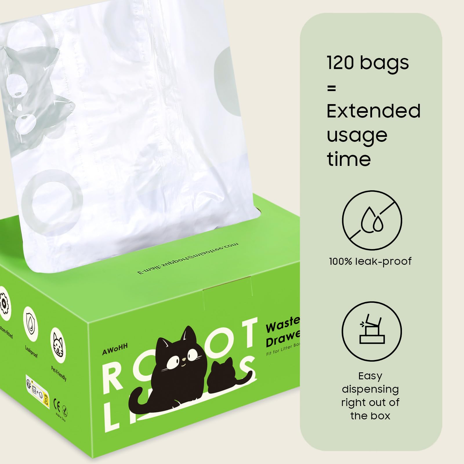 Paquete de 120 bolsas AWoHH para mayor comodidad y menos recargas.
