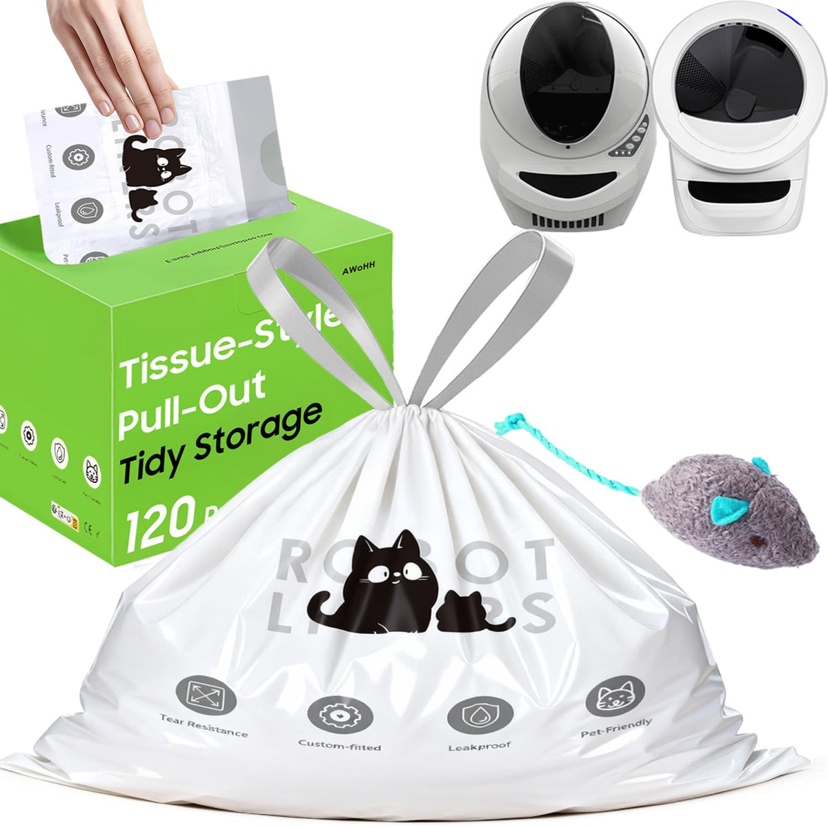 Bolsas AWoHH para caja de arena con robot 5/4/3, compatibilidad y manejo sencillo.
