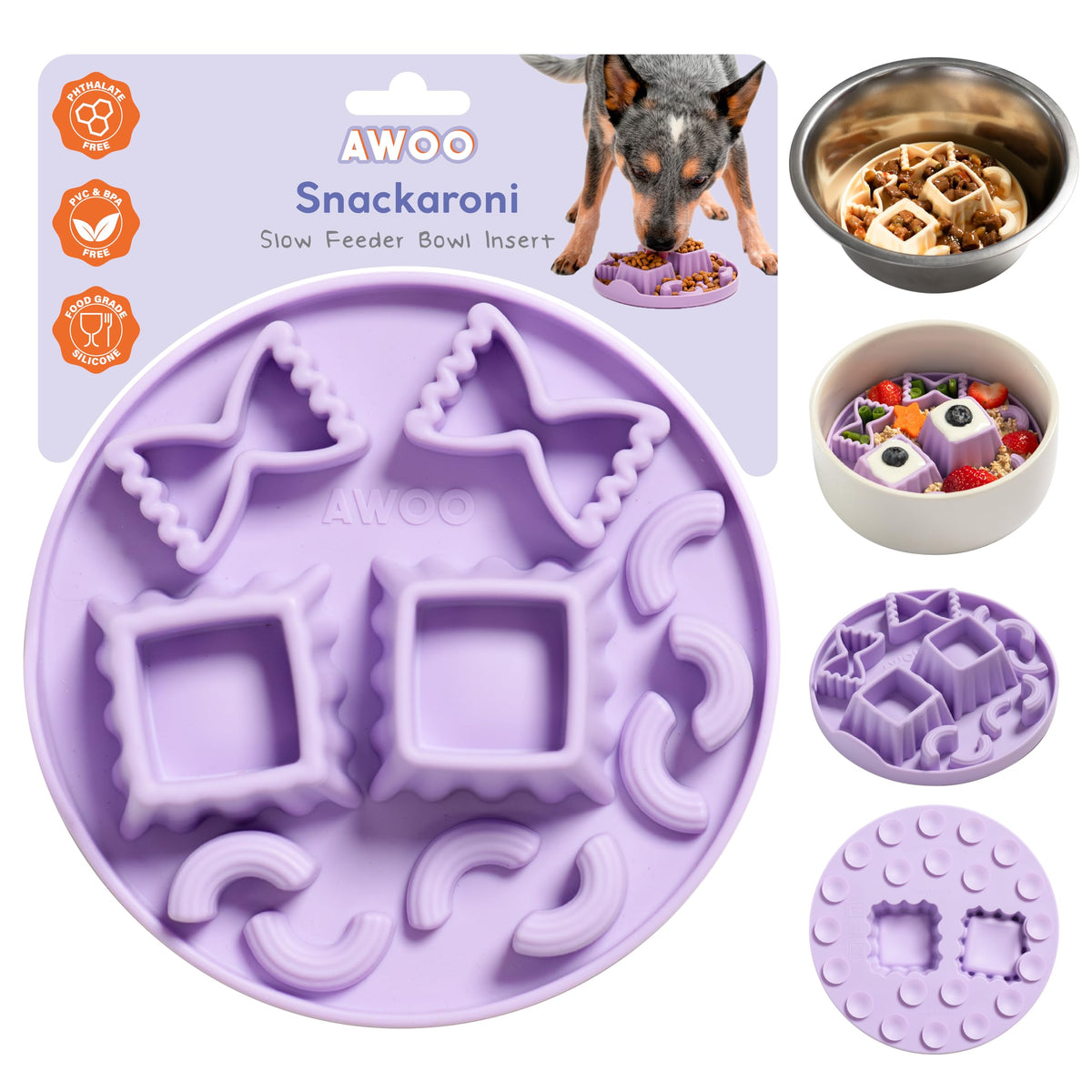 Awoo Snackaroni con ventosas para fijar en superficies lisas durante la comida