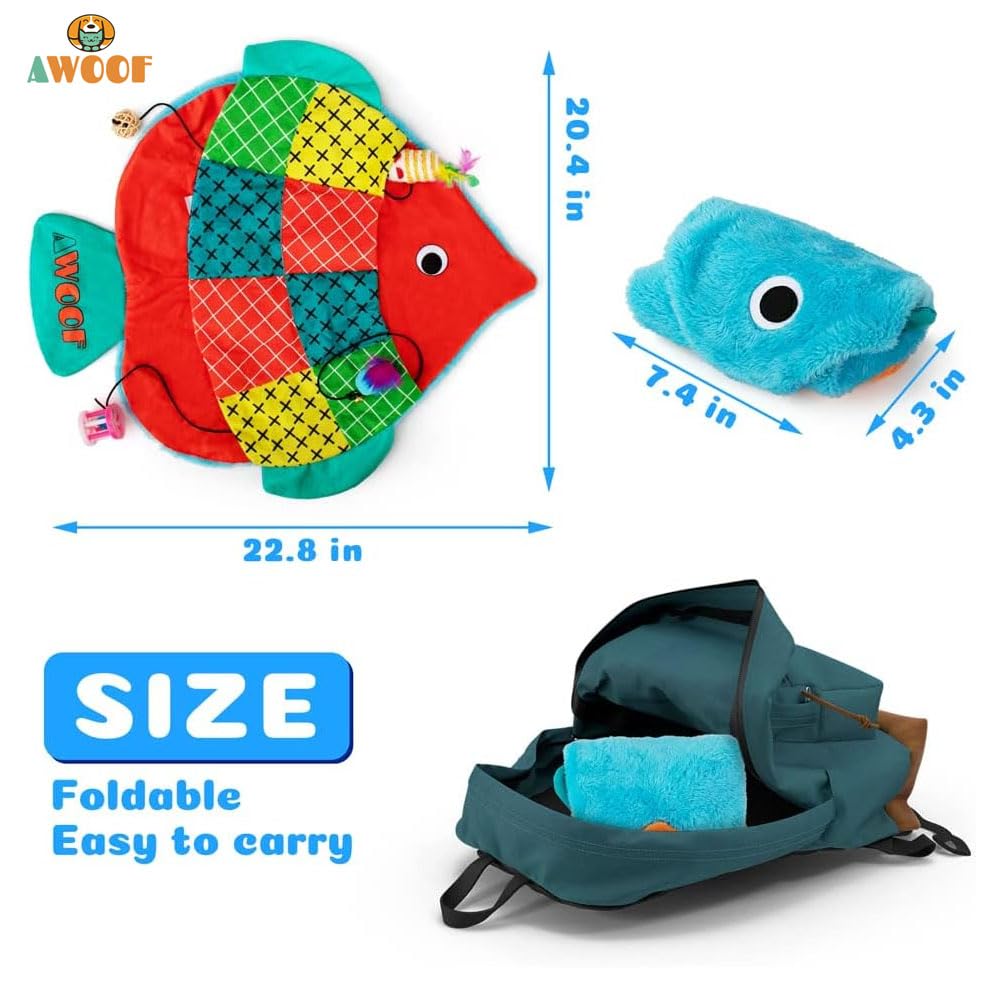 Juguetes y sonidos para estimular al gato en AWOOF Cat Mat forma pescado