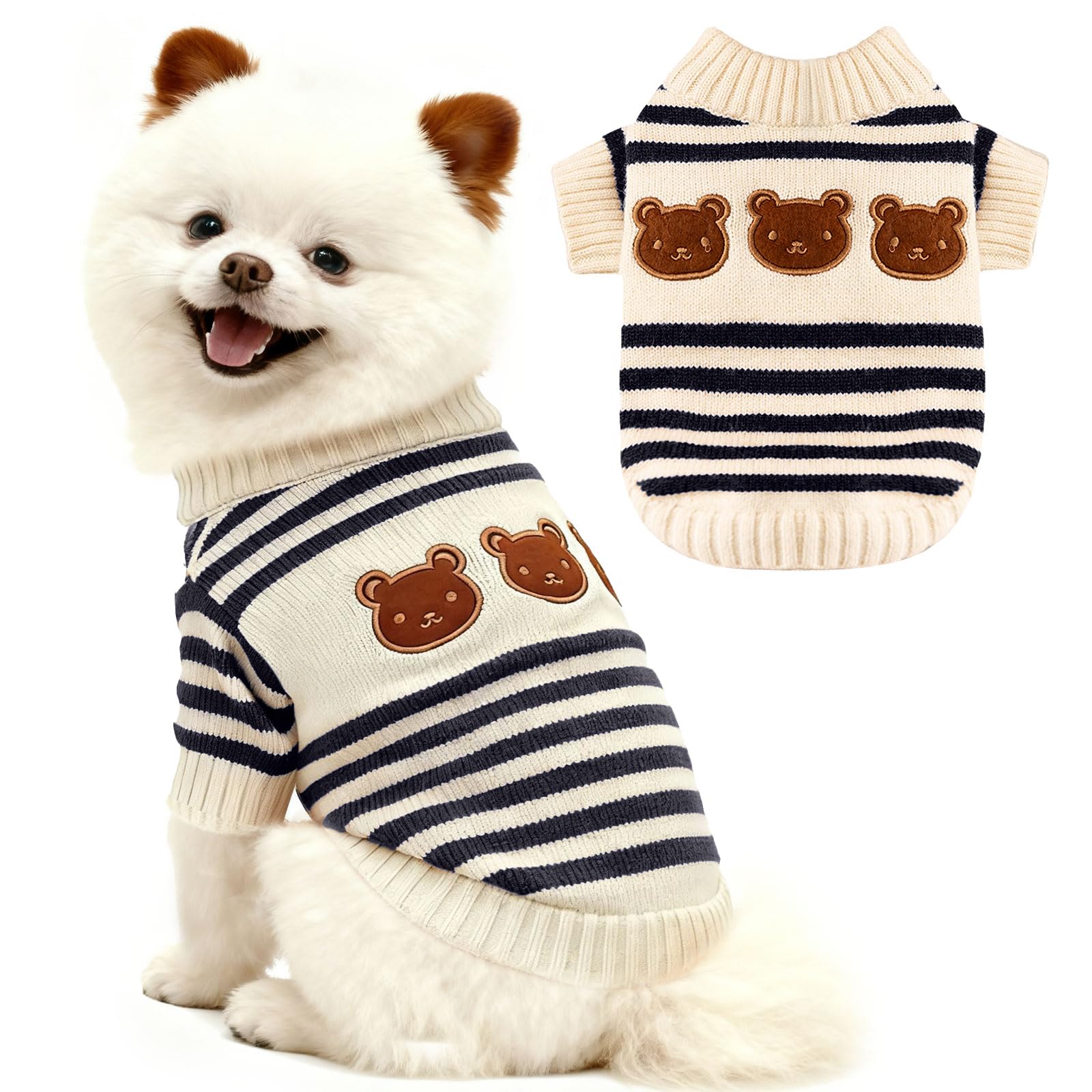 AXIIJGL suéter para perros pequeños con rayas y oso, perfecto para paseos con estilo.