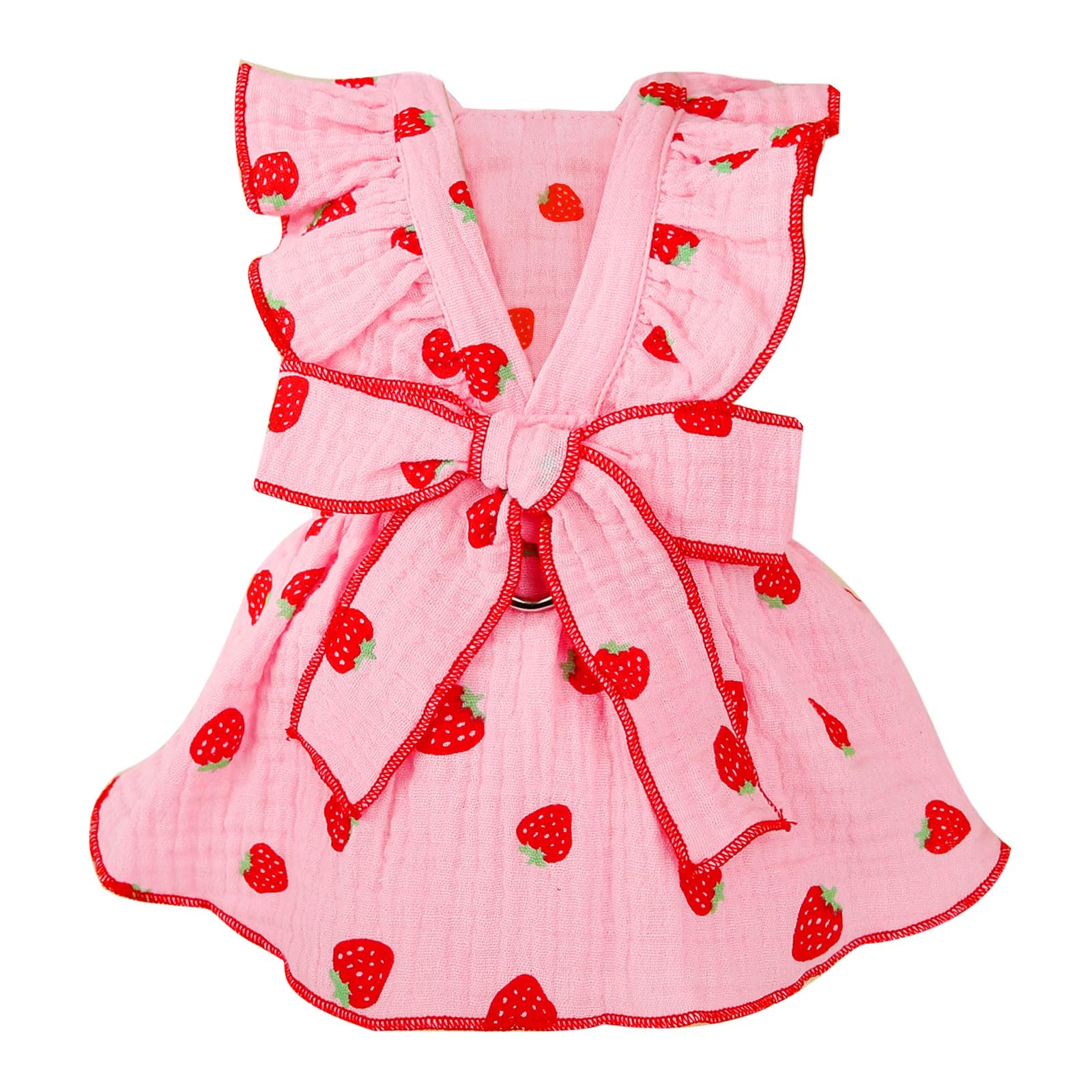 AXIIJGL vestido para perro pequeño con estampado de fresa y lazo, cómodo para paseos.