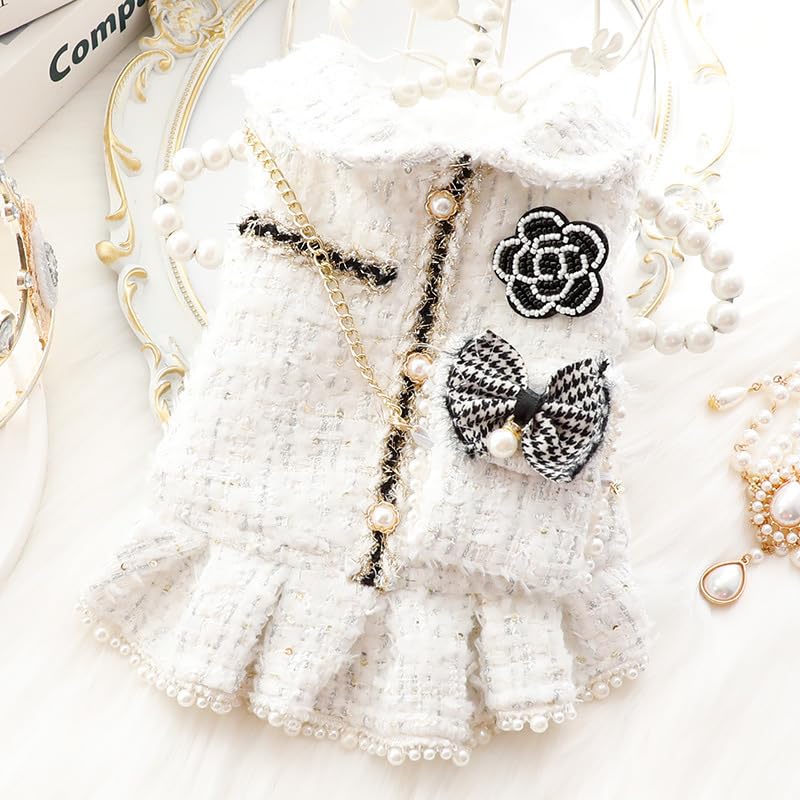 AZA Vestido tweed blanco, detalle texturizado para look Lolita