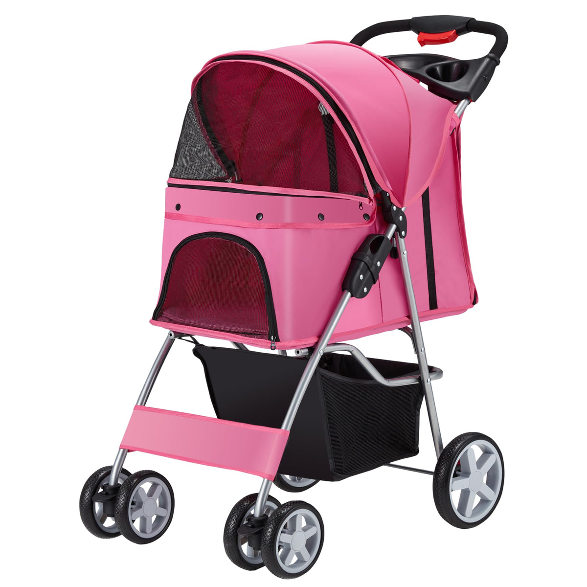 Carrito Azaeahom para mascotas con 4 ruedas, rosado, estable para paseos