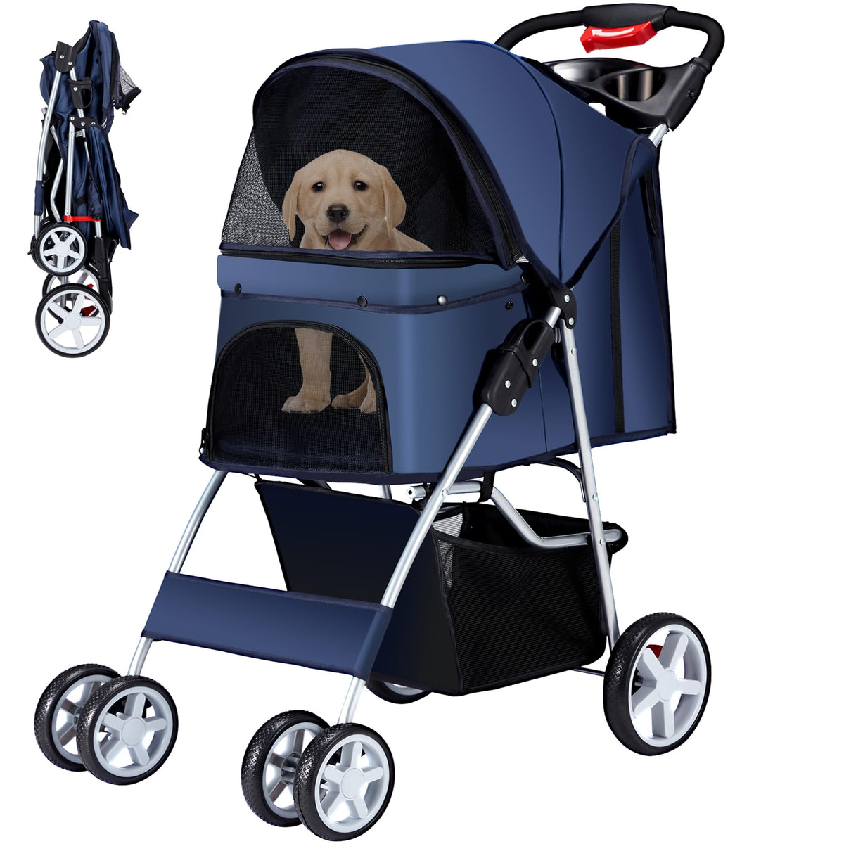 Azaeahom Carrito de paseo para mascotas con 4 ruedas, estabilidad en todo terreno