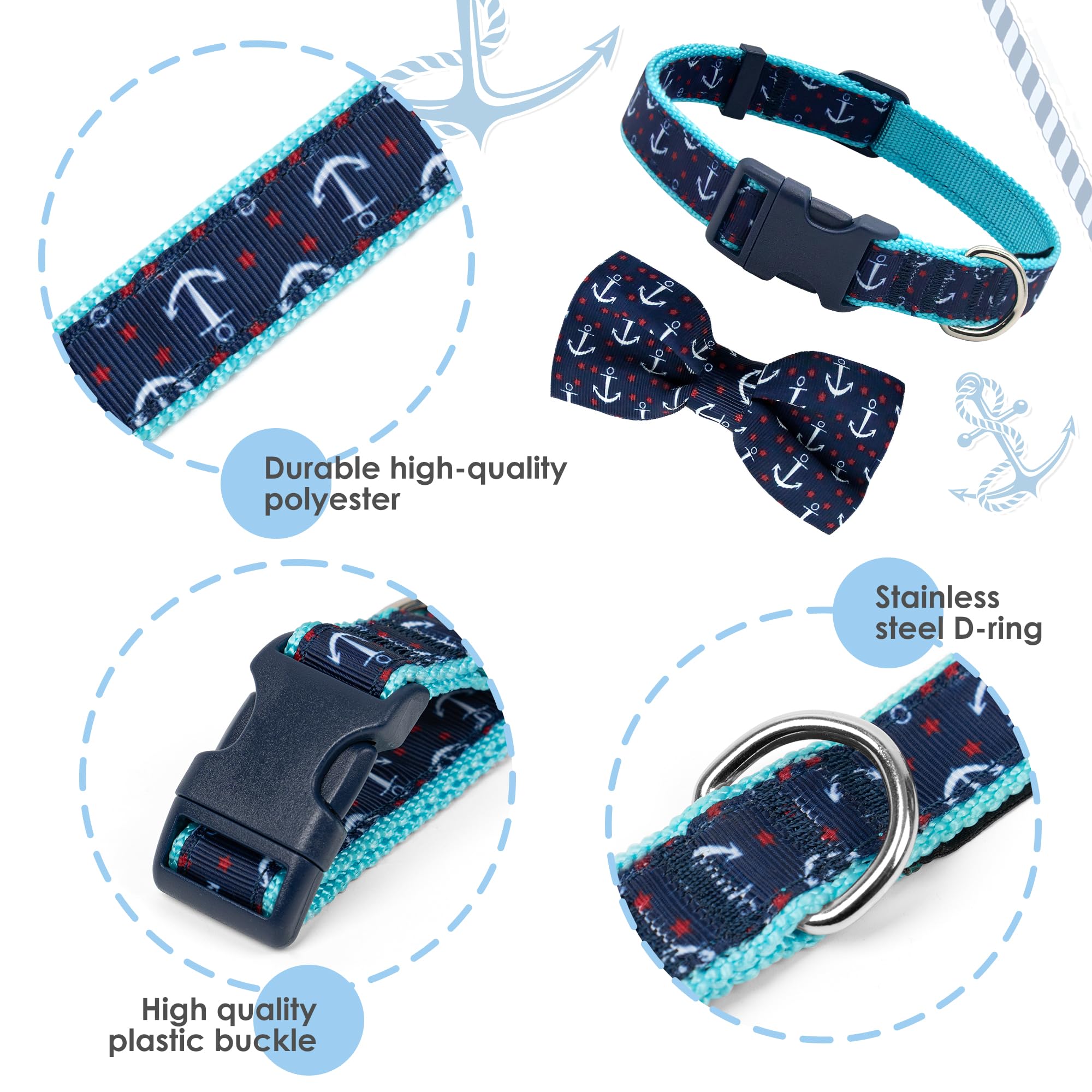 Collar azuza Anchor con patrón de flechas y lazo, visibilidad para actividades