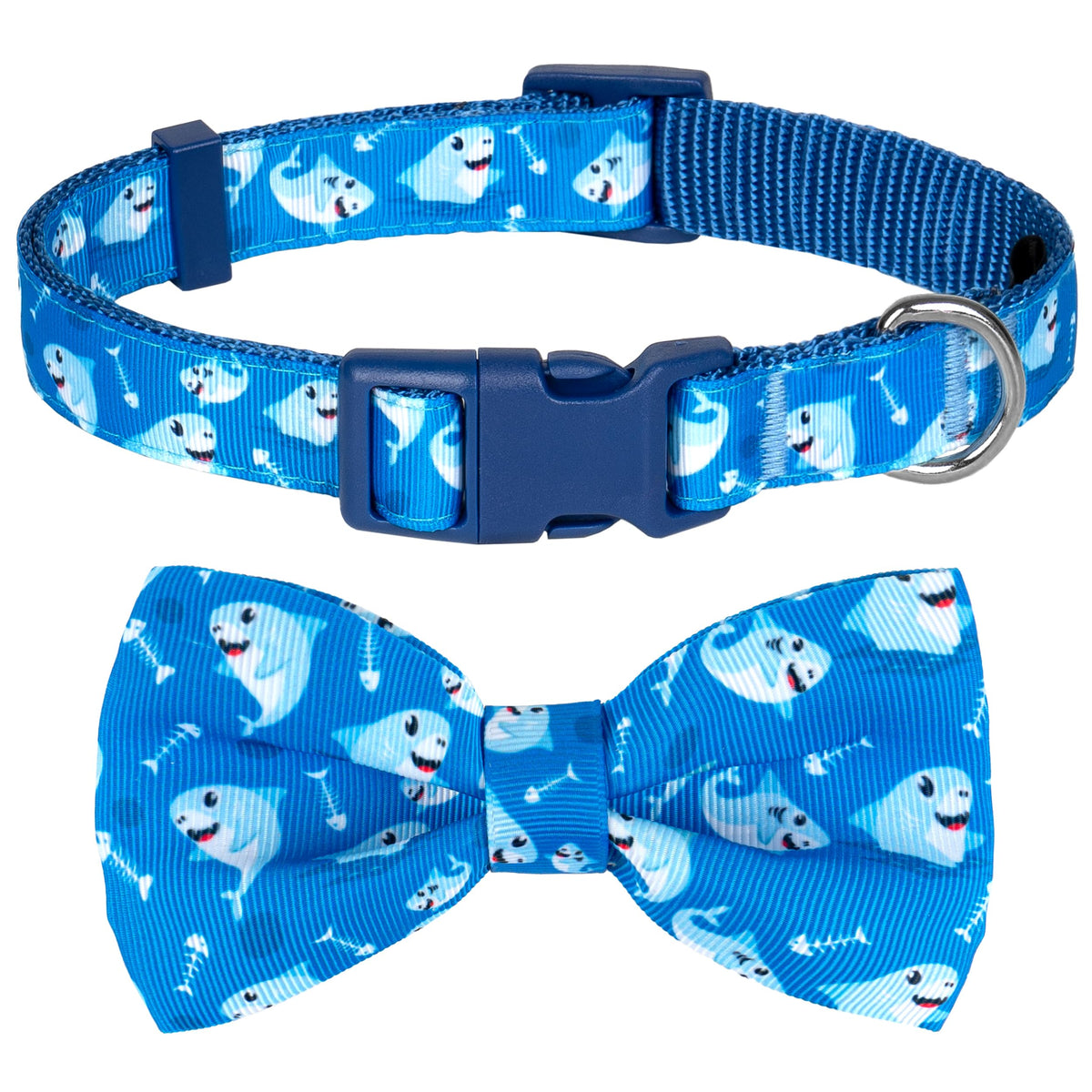 Azuza collar para perro con lazo tiburón, ideal para salidas veraniegas.
