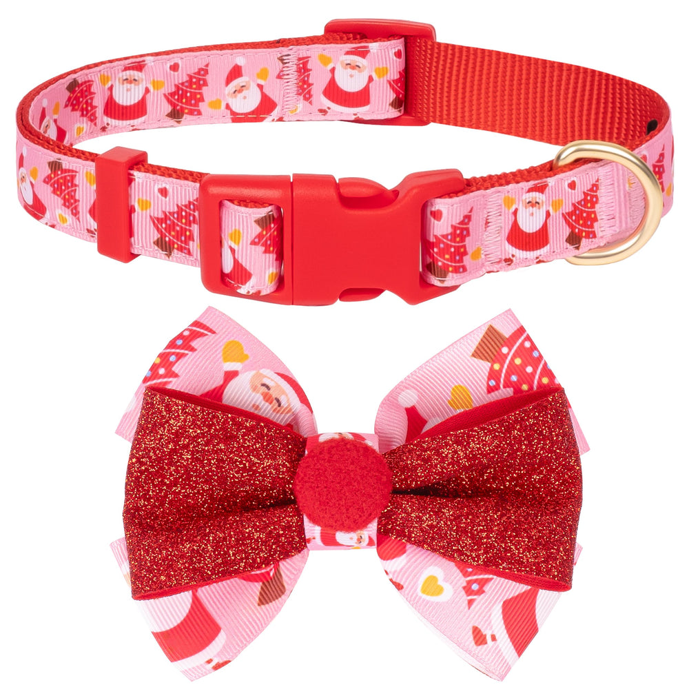 Collar azuza con impresión Santa para perros, perfecto para fotos navideñas.