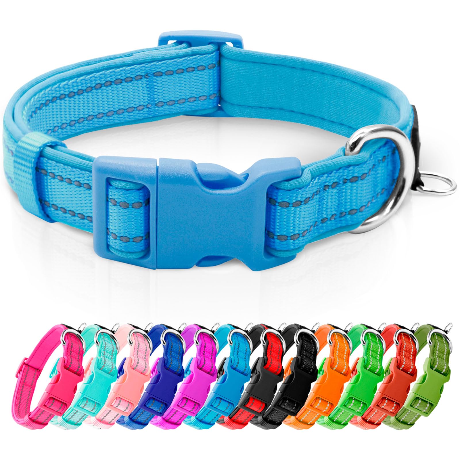 Collar azuza reflectante de neopreno azul cielo para perros pequeños.
