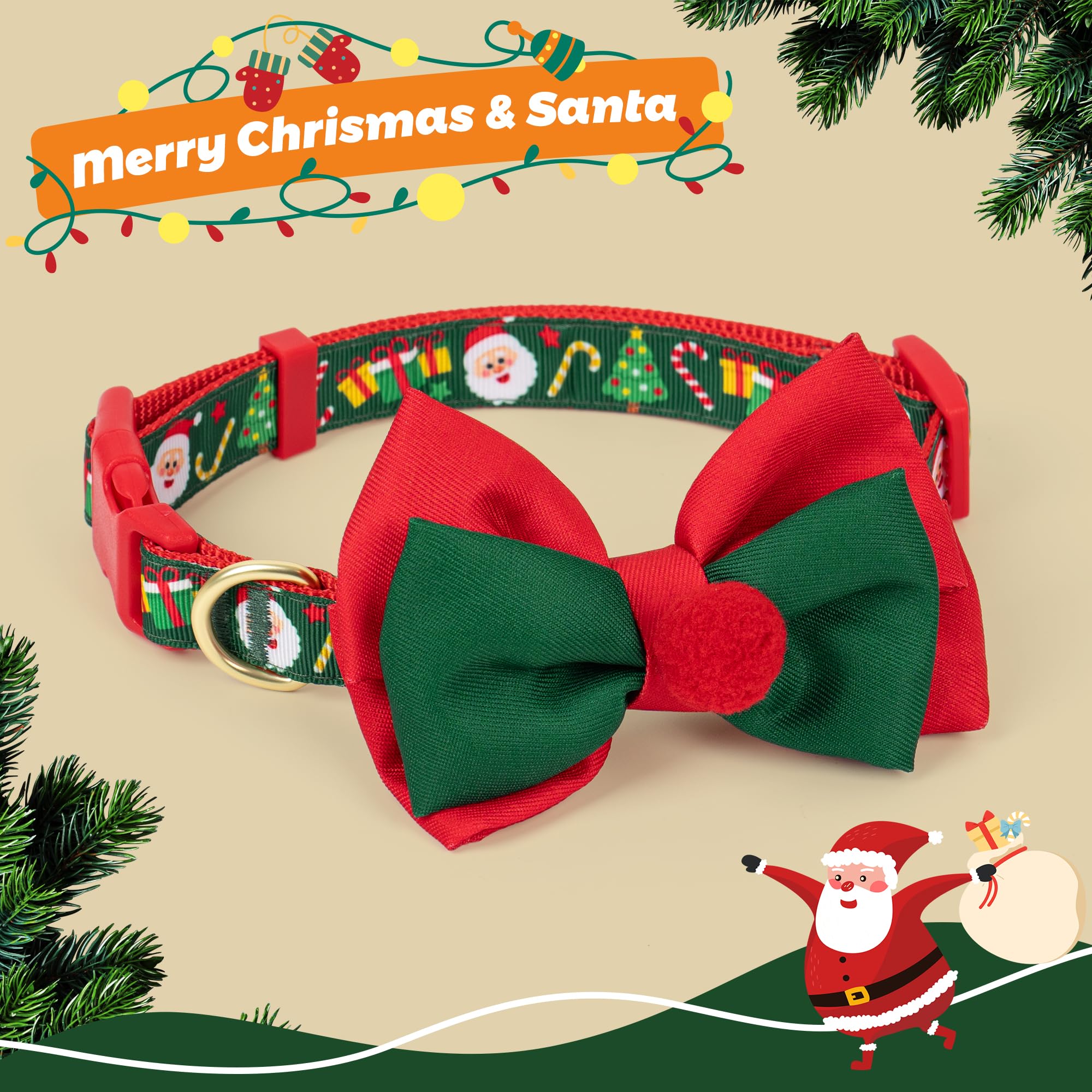 Lazo navideño rojo-verde removible de azuza, perfecto para cambiar estilos