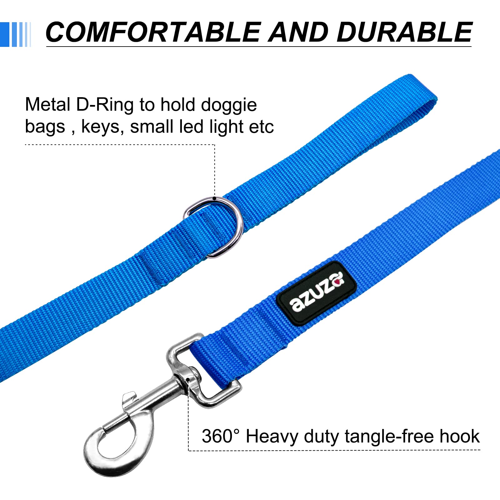 Conjunto de correas azules azuza para perros en salidas.