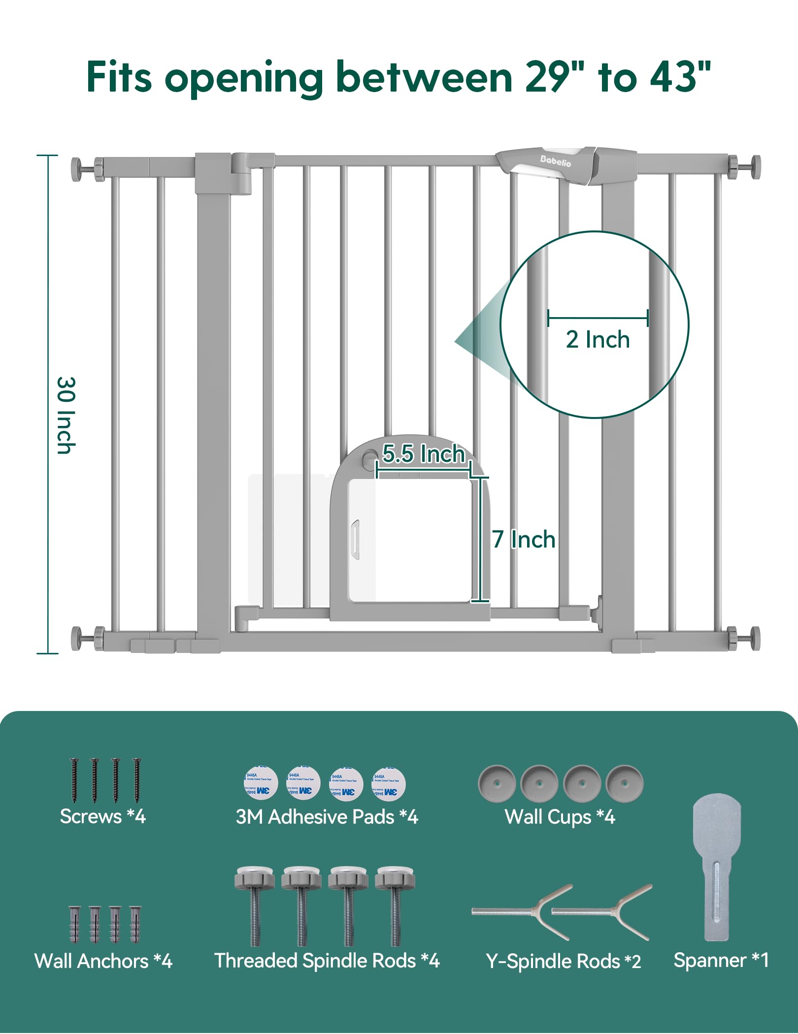 BABELIO Babygate: estructura de acero resistente para uso diario.