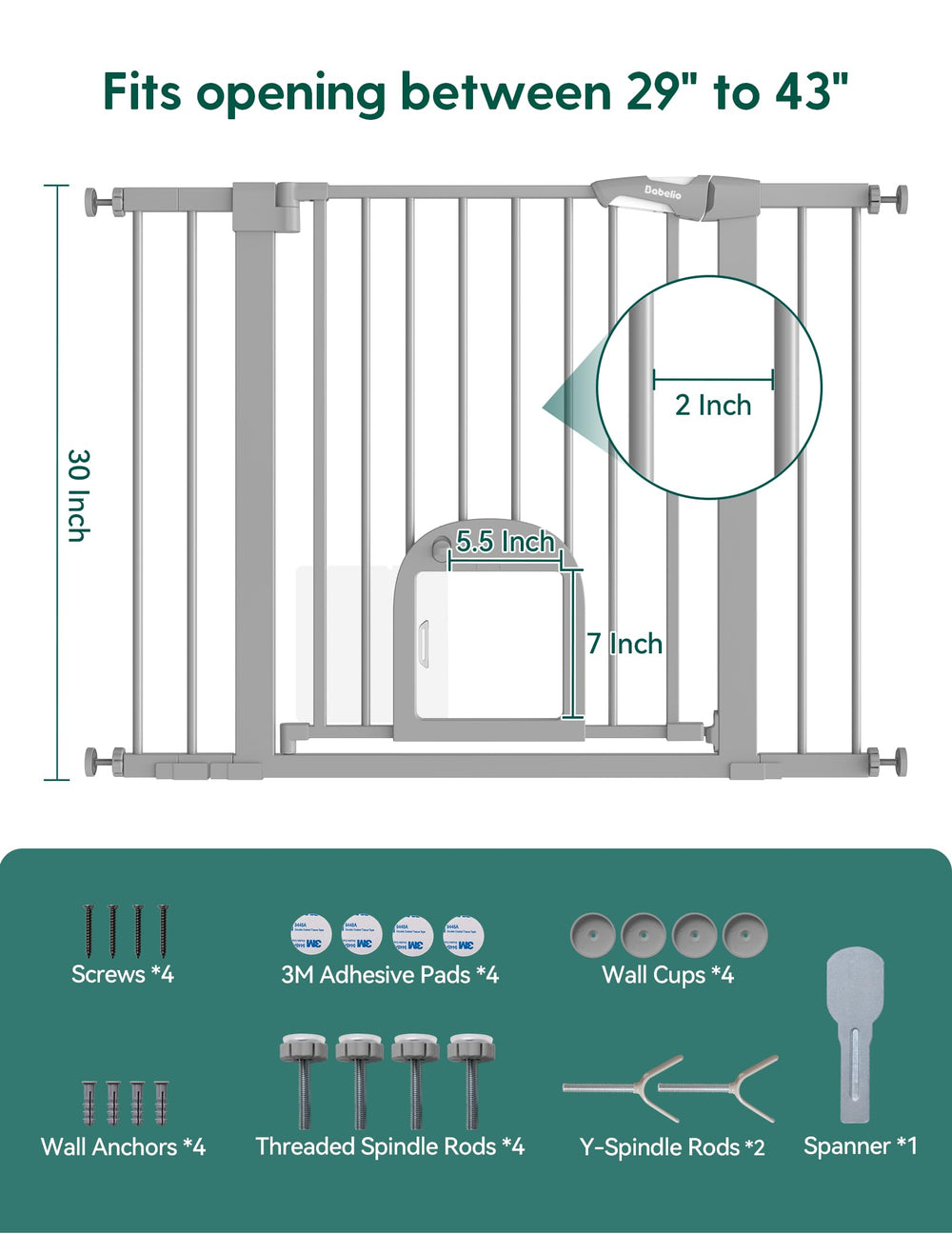 BABELIO Babygate: estructura de acero resistente para uso diario.