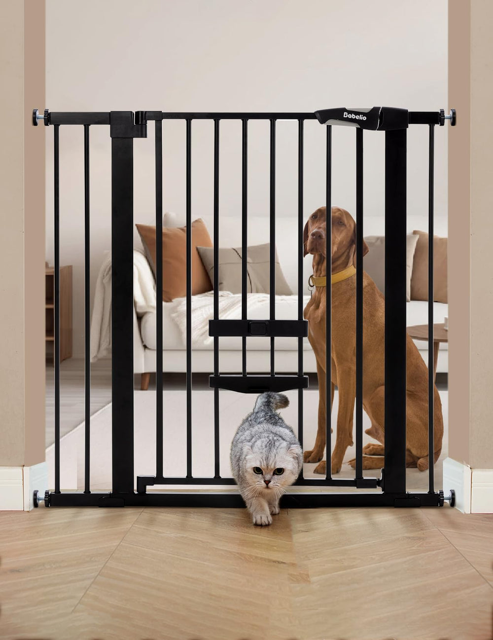 Puerta Babelio de 36 pulgadas para bebés en escaleras, seguridad mejorada.