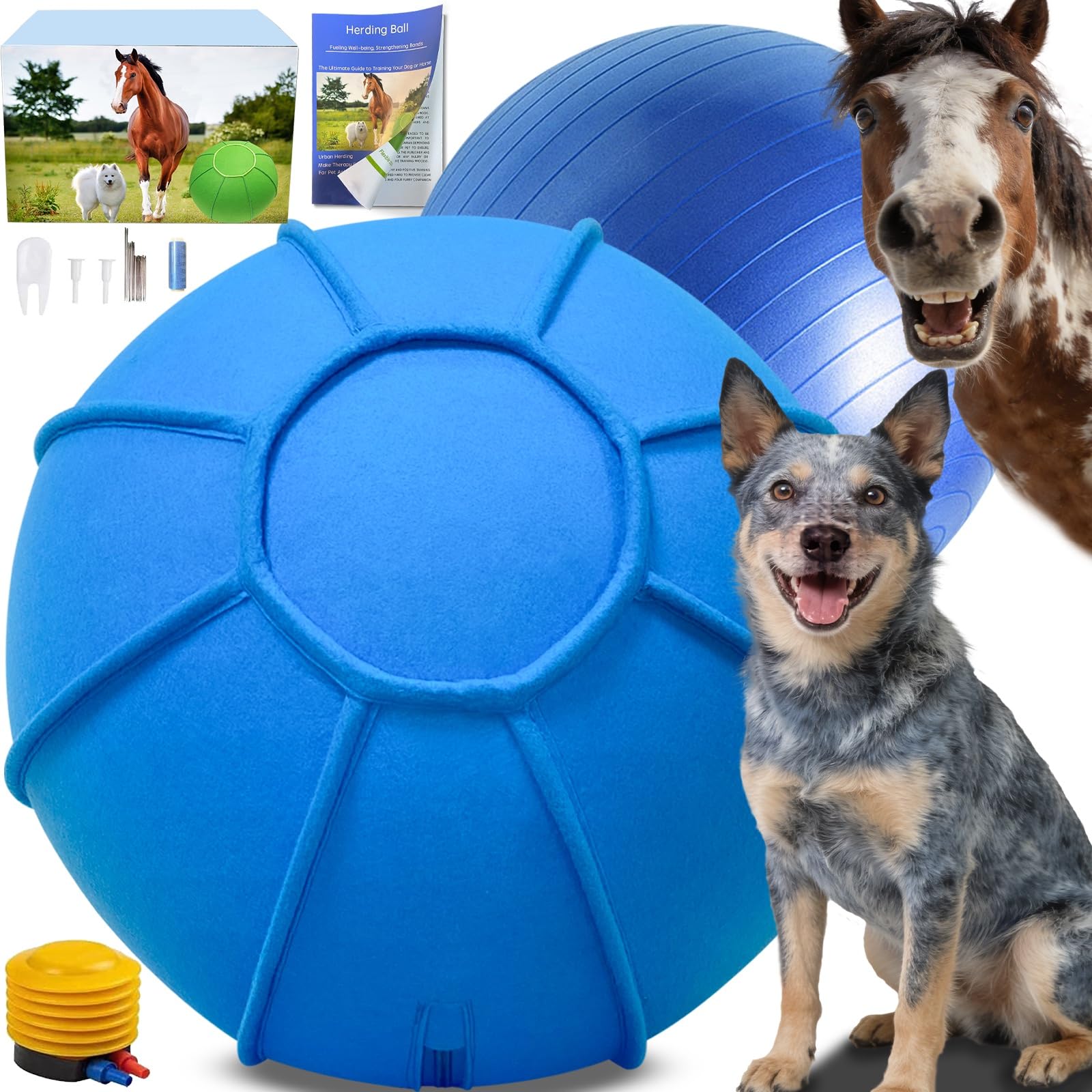 Bola BabieDtOyG azul desinflada lista para inflar y transportar