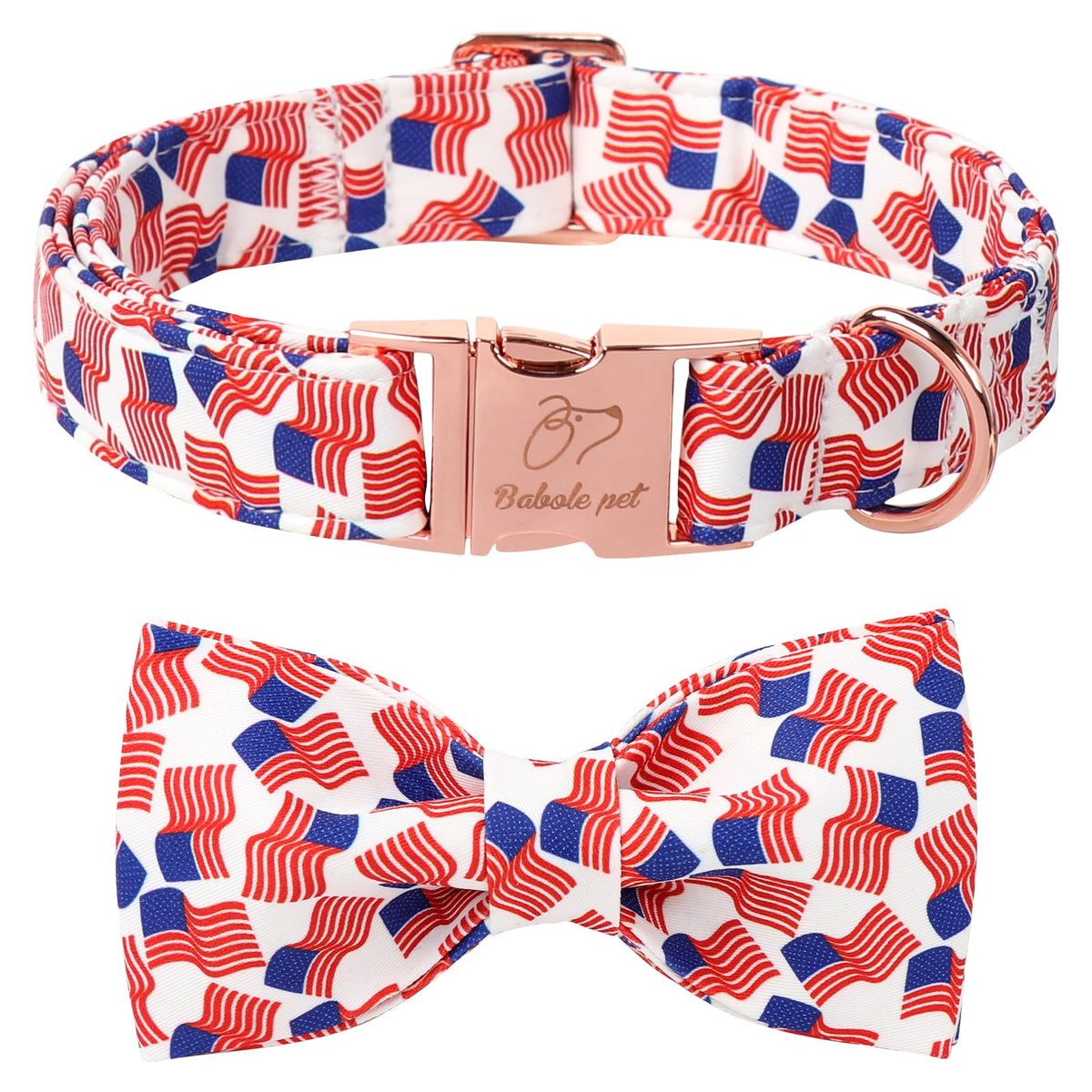 Babole Pet collar bandera con pajarita, ideal para desfiles patrióticos.