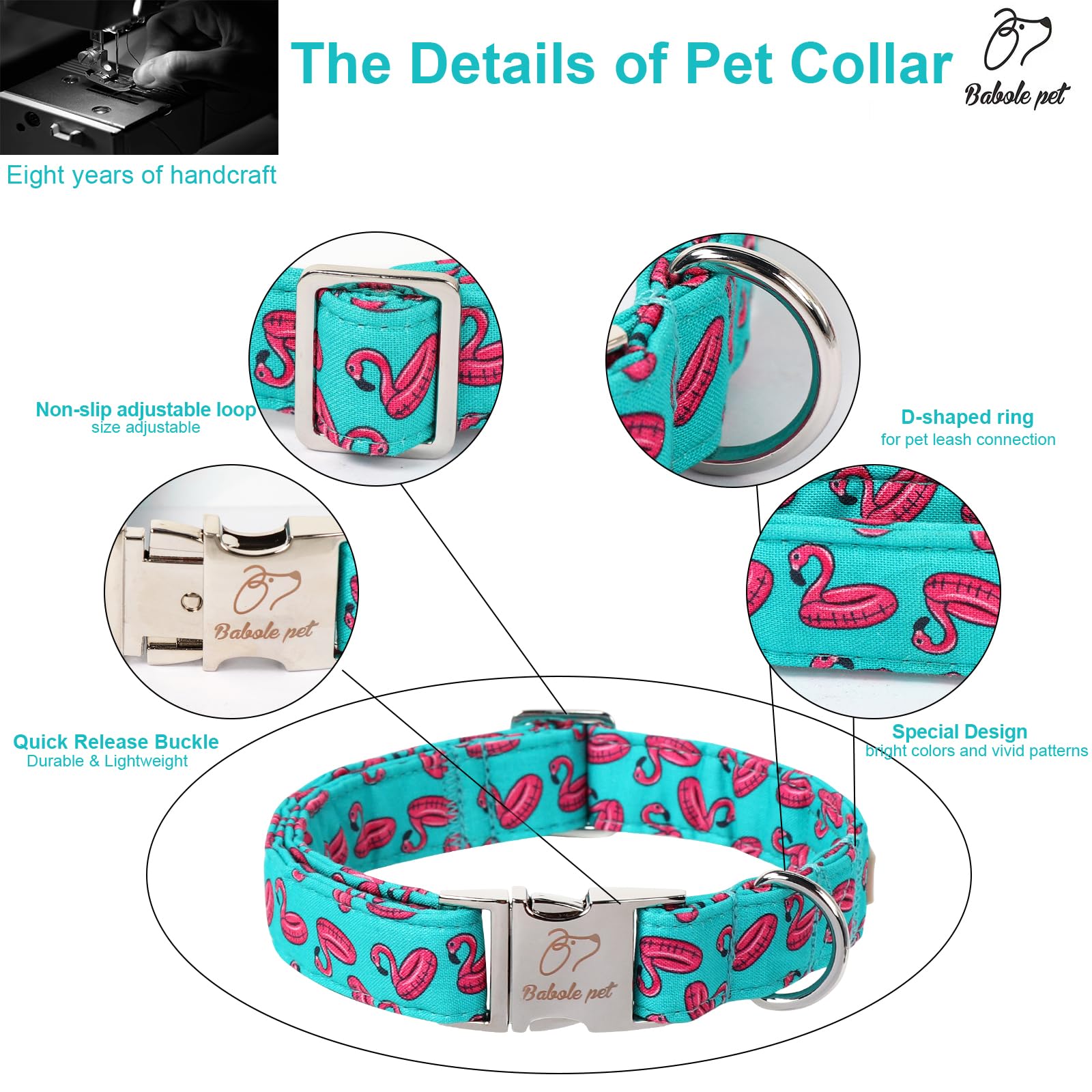 Collar Babole Pet Verano Flamingo, colores brillantes para destacar en cualquier paseo.