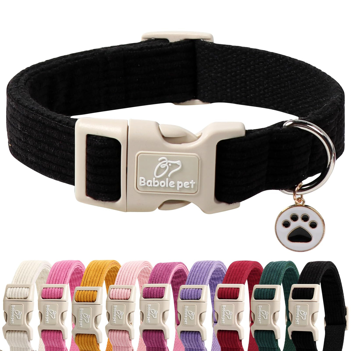 Collar corduroy Babole Pet con colgante de pata para paseos con estilo