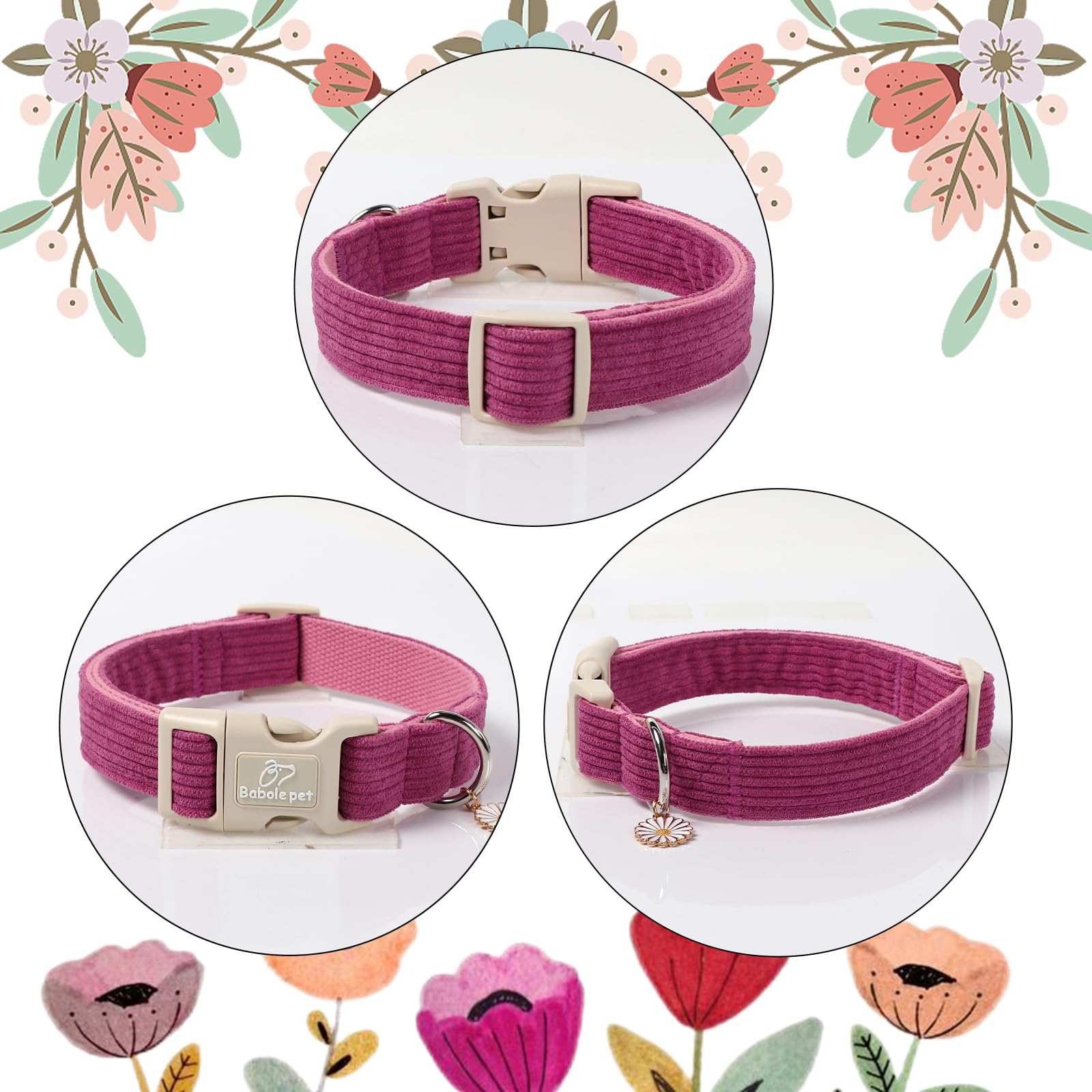 Babole Pet collar corduroy resistente a la decoloración para uso diario