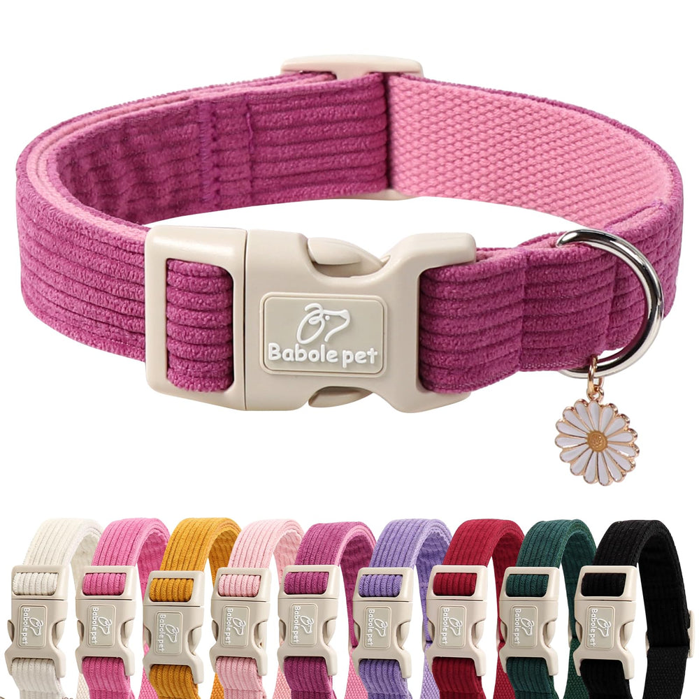 Babole Pet collar corduroy fucsia ajustable para perros medianos, confort diario