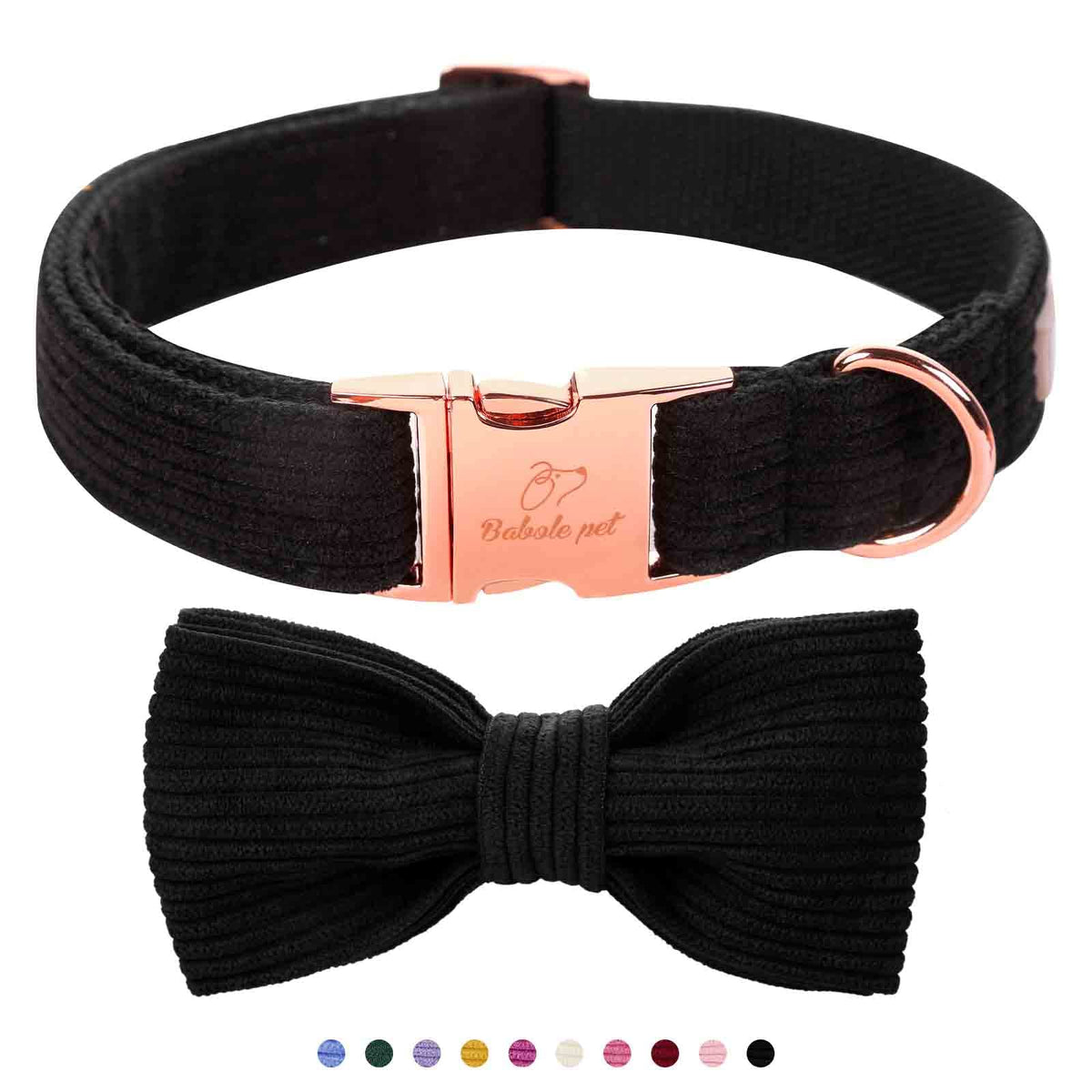 Collar Babole Pet corduroy negro con lazo desmontable para uso diario
