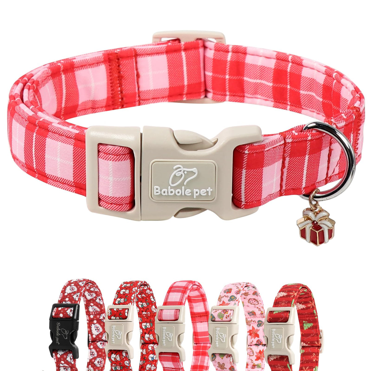 Collar Babole Pet de cuadros rojo-rosado para perros, perfecto para paseos diarios.
