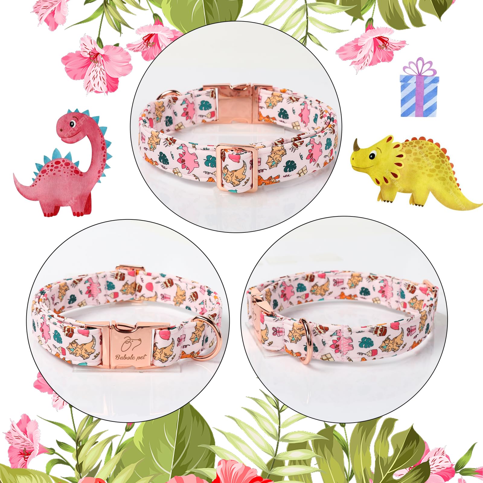 Babole Pet detalle dinosaurio rosado, ideal para looks temáticos.