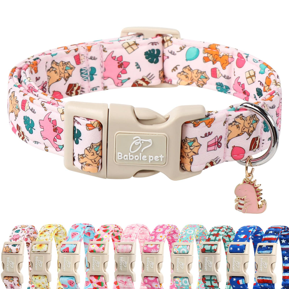 Babole Pet collar dinosaurio rosa con ajuste ligero, ideal para perros pequeños activos.