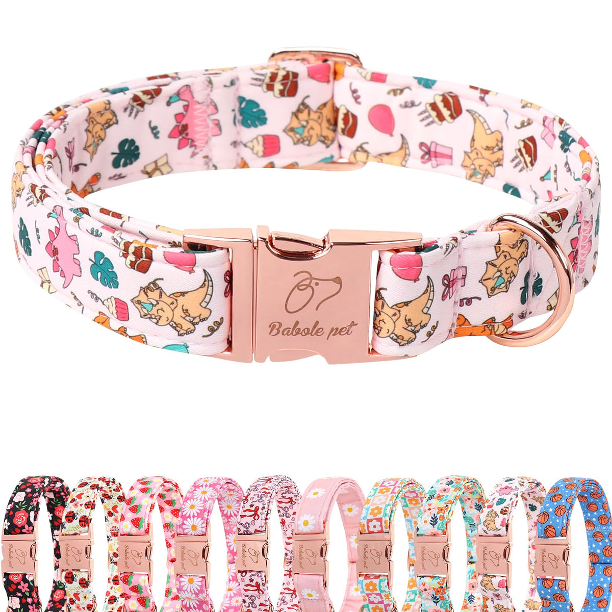 Babole Pet collar dinosaurio rosa talla S, cómodo para perros pequeños.