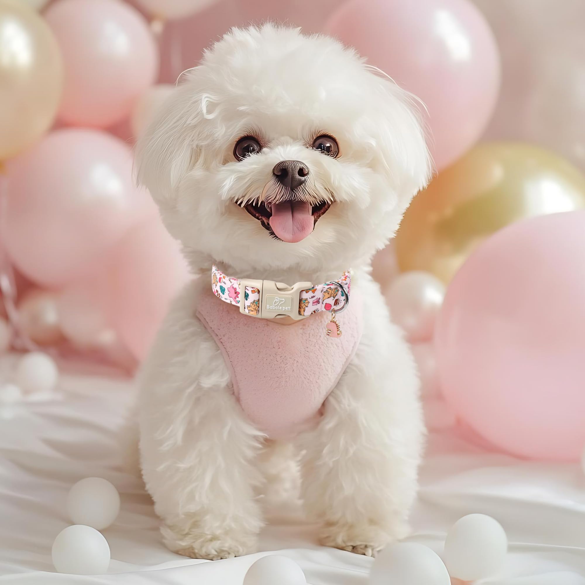 Collar Babole Pet dinosaurios rosados anilla para correa segura