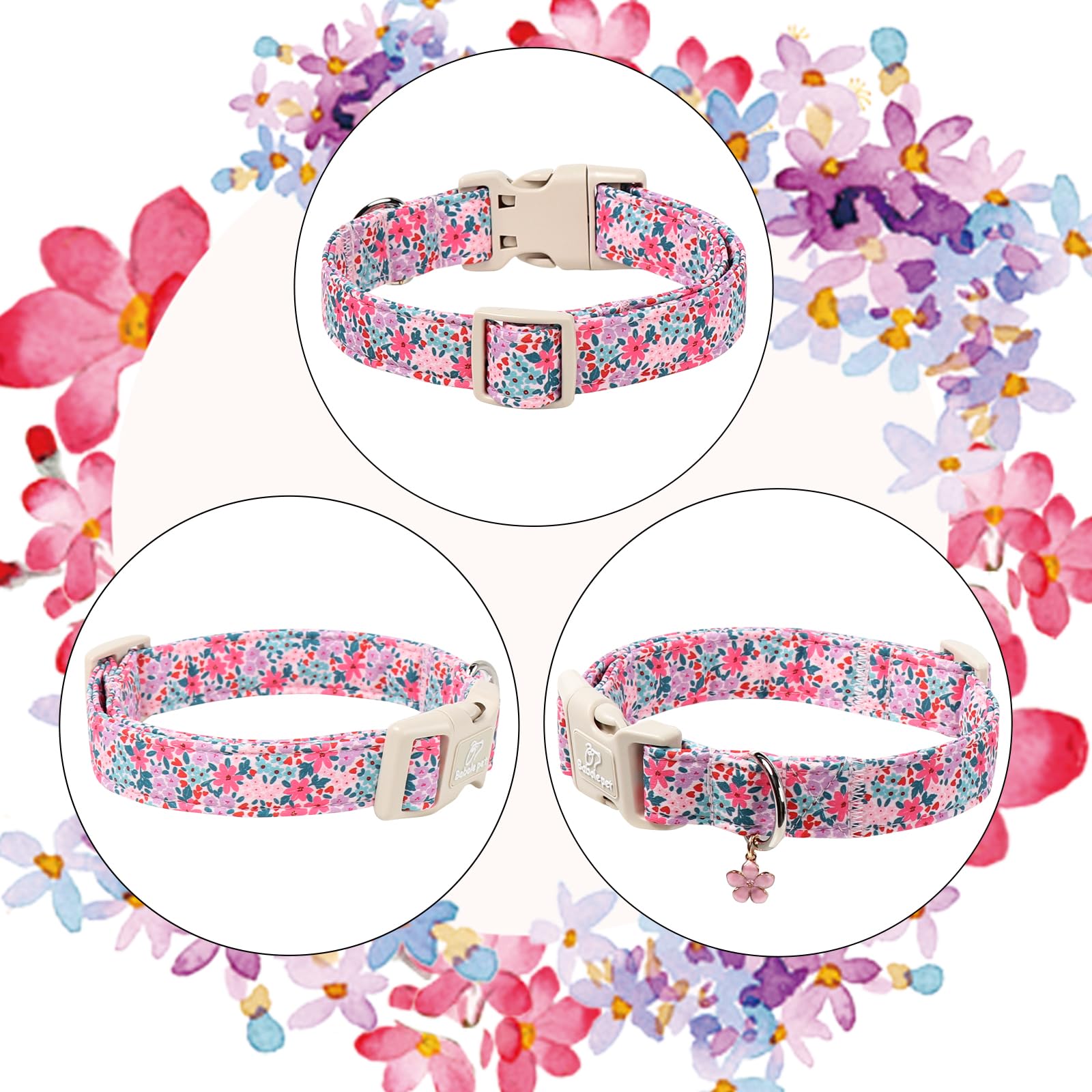 Babole Pet collar diseño primavera resistente, ideal para fotos y eventos.