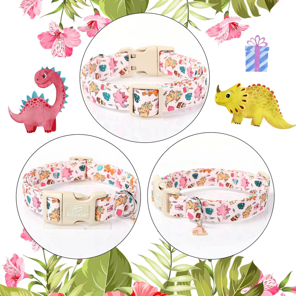 Collar Babole Pet impresiones dinosaurios rosados detalle colorido