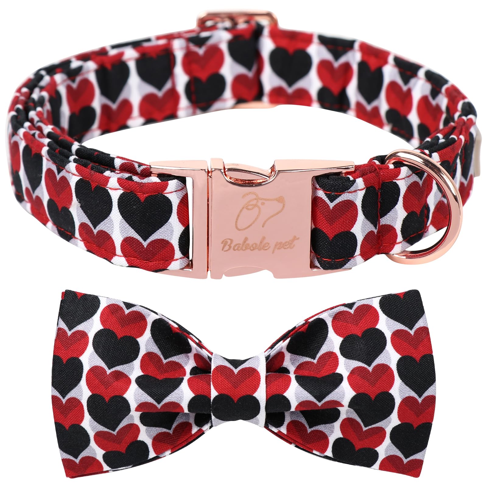 Collar Babole Pet con lazo y corazón rojo para paseos con estilo.