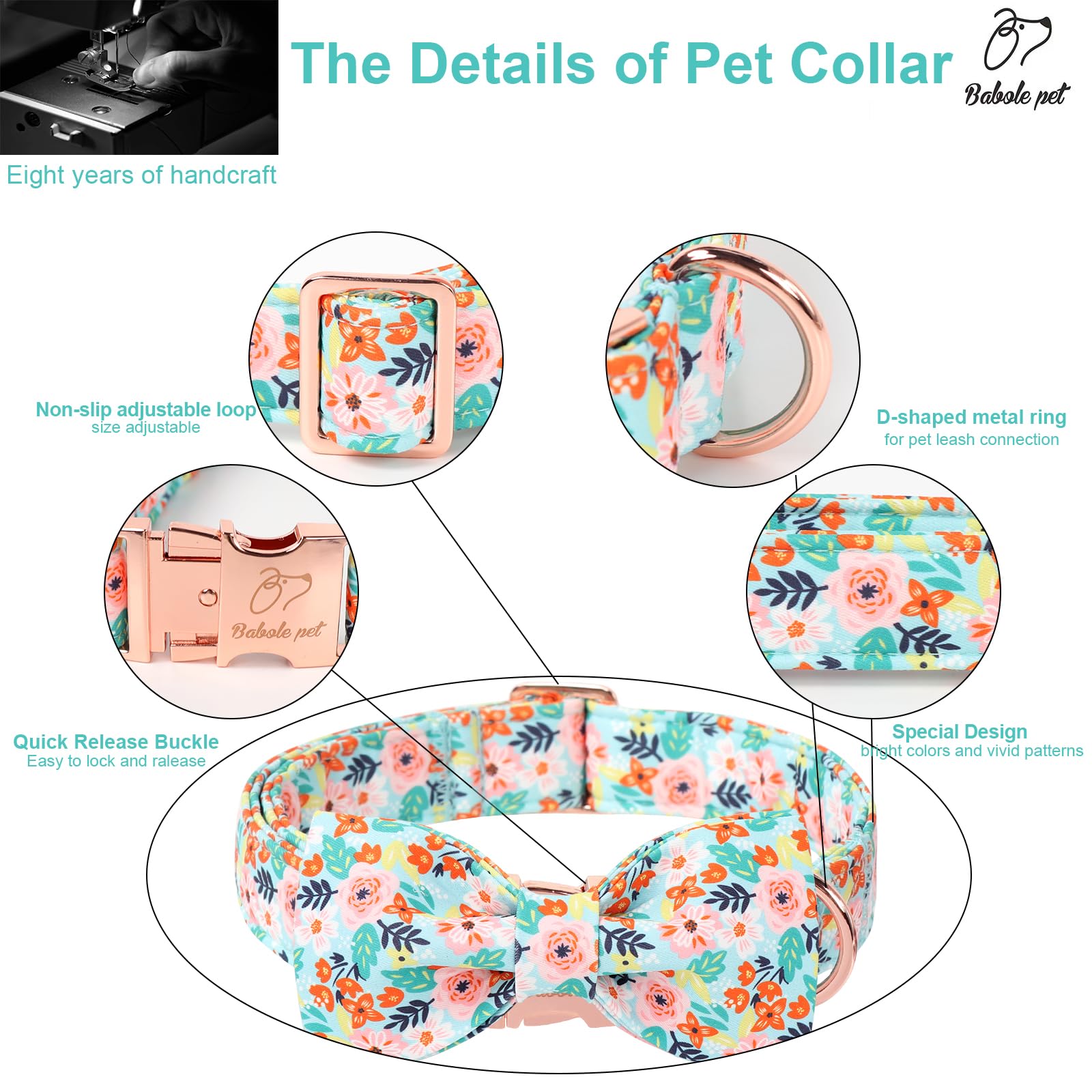 Babole Pet collar lazo desmontable, cambio de estilo rápido para ocasiones
