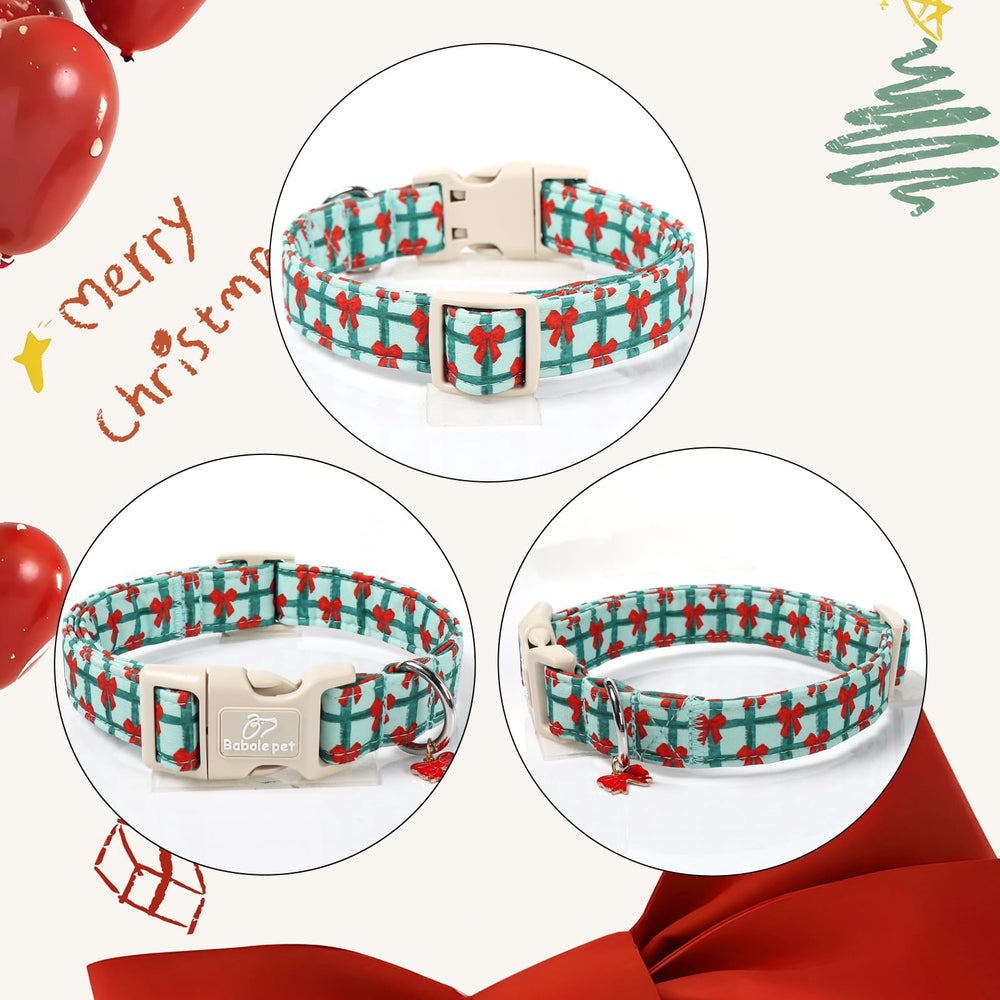 Collar Babole Pet navideño XS con adorno de lazo rojo.