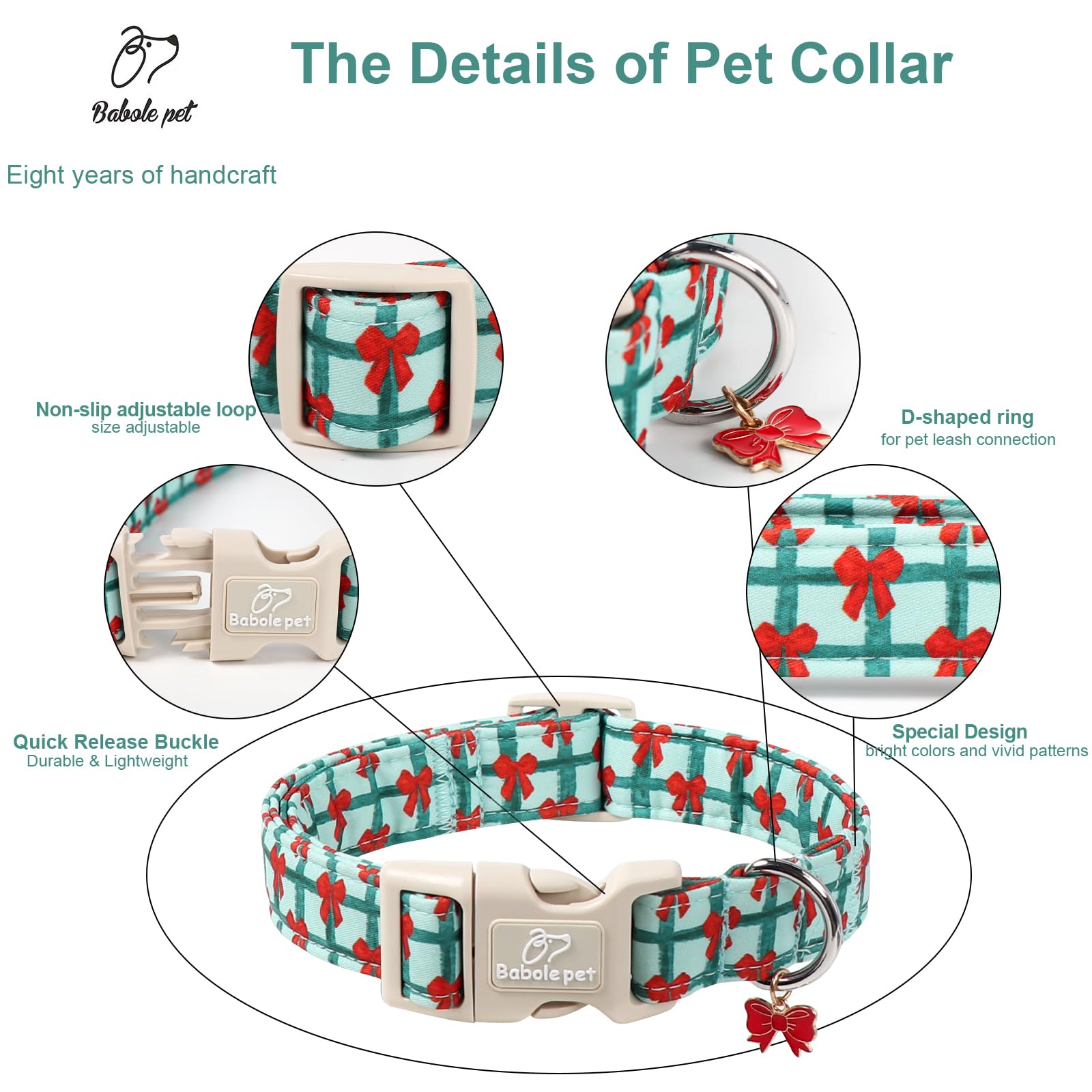 Collar Babole Pet navideño XS con anilla en forma de D.
