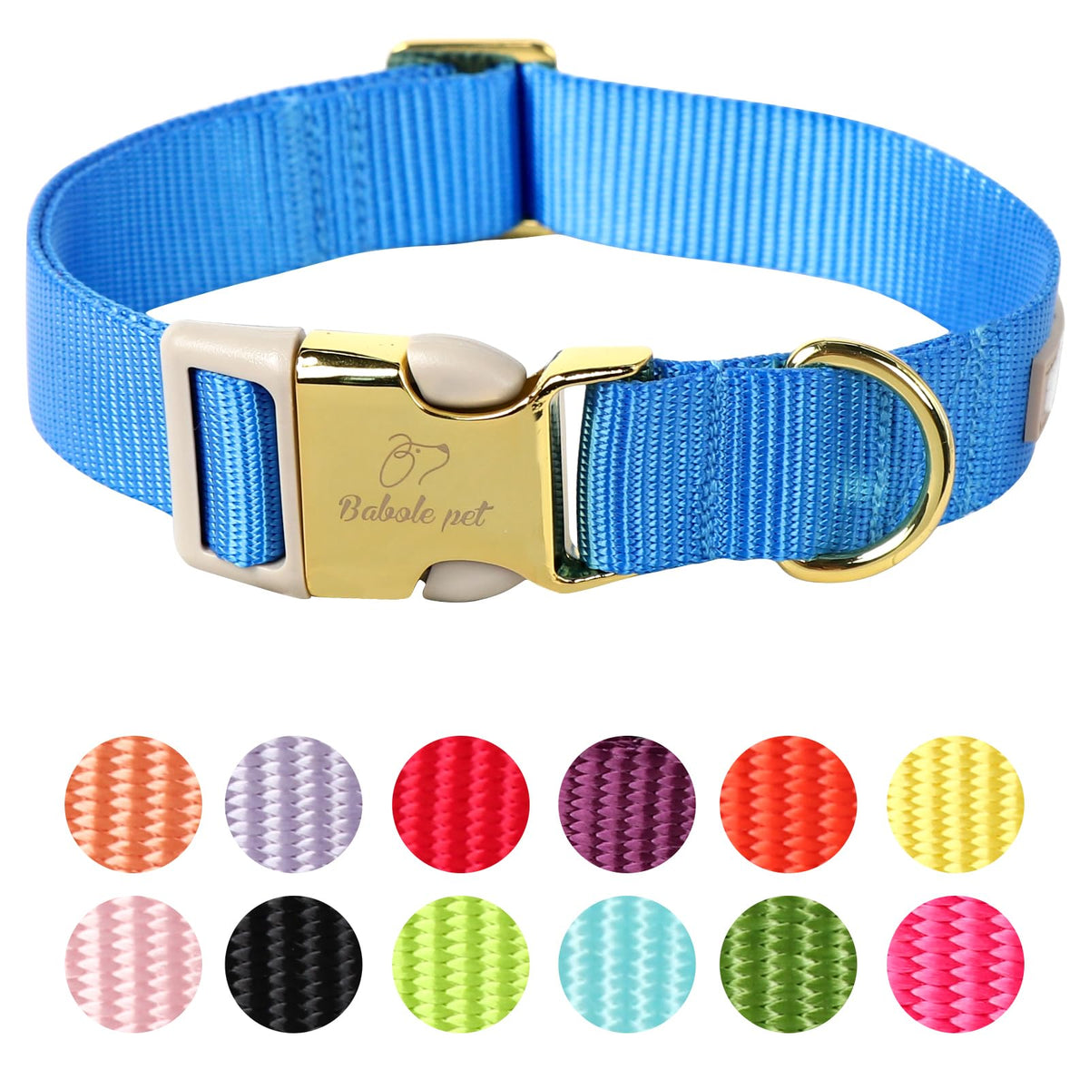 Babole Pet collar de nylon ajustable azul, cómodo para uso diario.