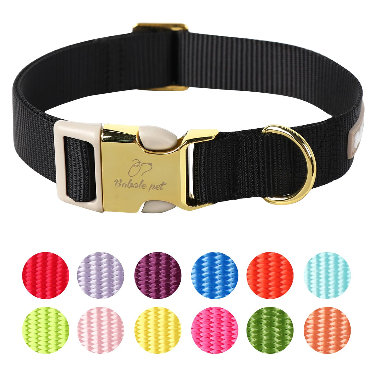 Collar Babole Pet de nylon ajustable en negro para paseos diarios