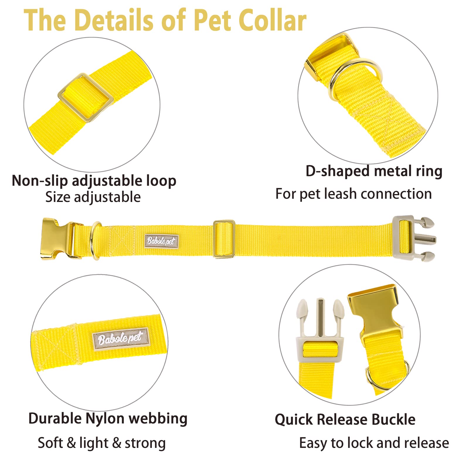 Hebilla rápida ABS en collar Babole Pet, ajuste sencillo y práctico