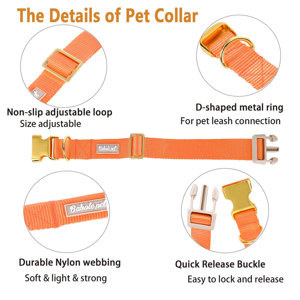 Babole Pet collar nylon naranja ajuste L, cómodo para razas grandes.