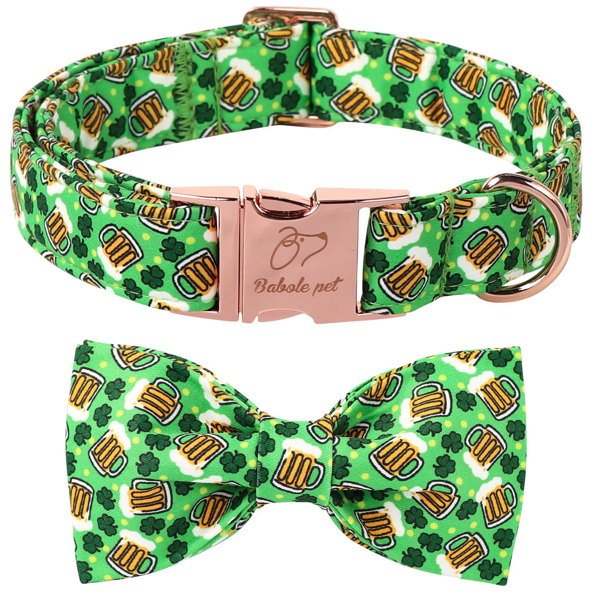 Collar Babole Pet con lazo trébol verde para paseos diarios