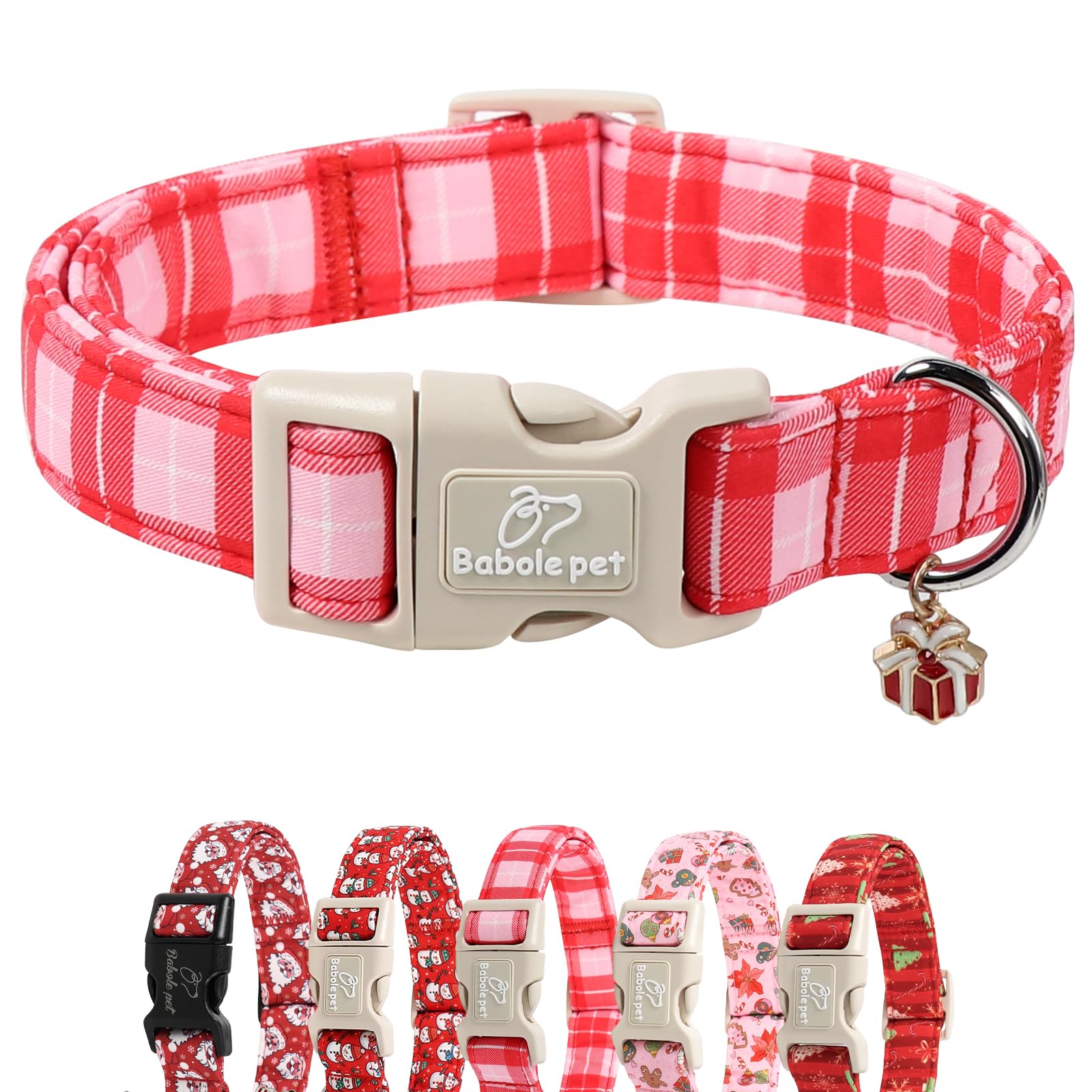 Babole Pet collar-perro-cuadros-rojo-rosa, ideal para paseos diarios y sesiones de fotos.
