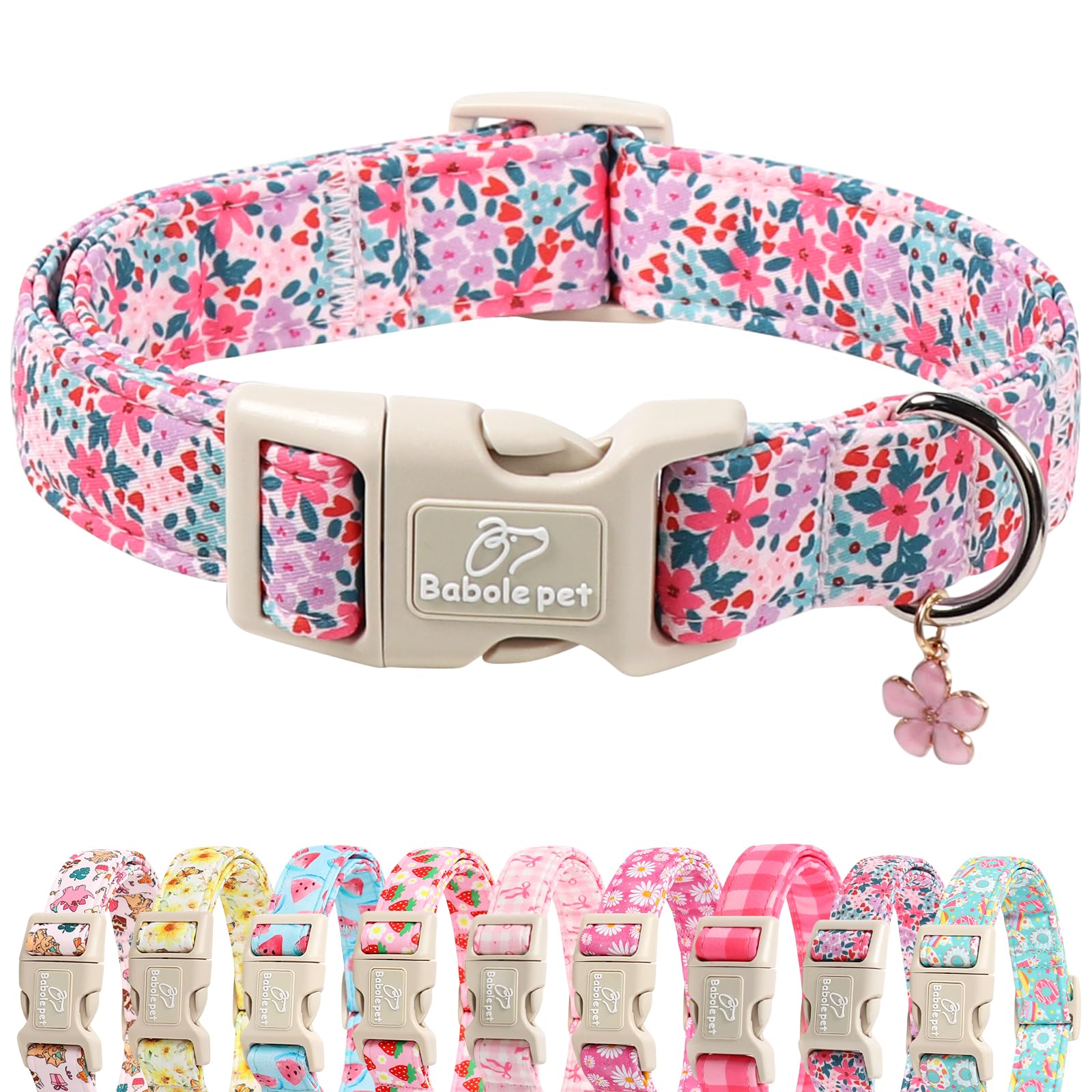 Babole Pet collar perro floral pastel para paseos con estilo y comodidad.