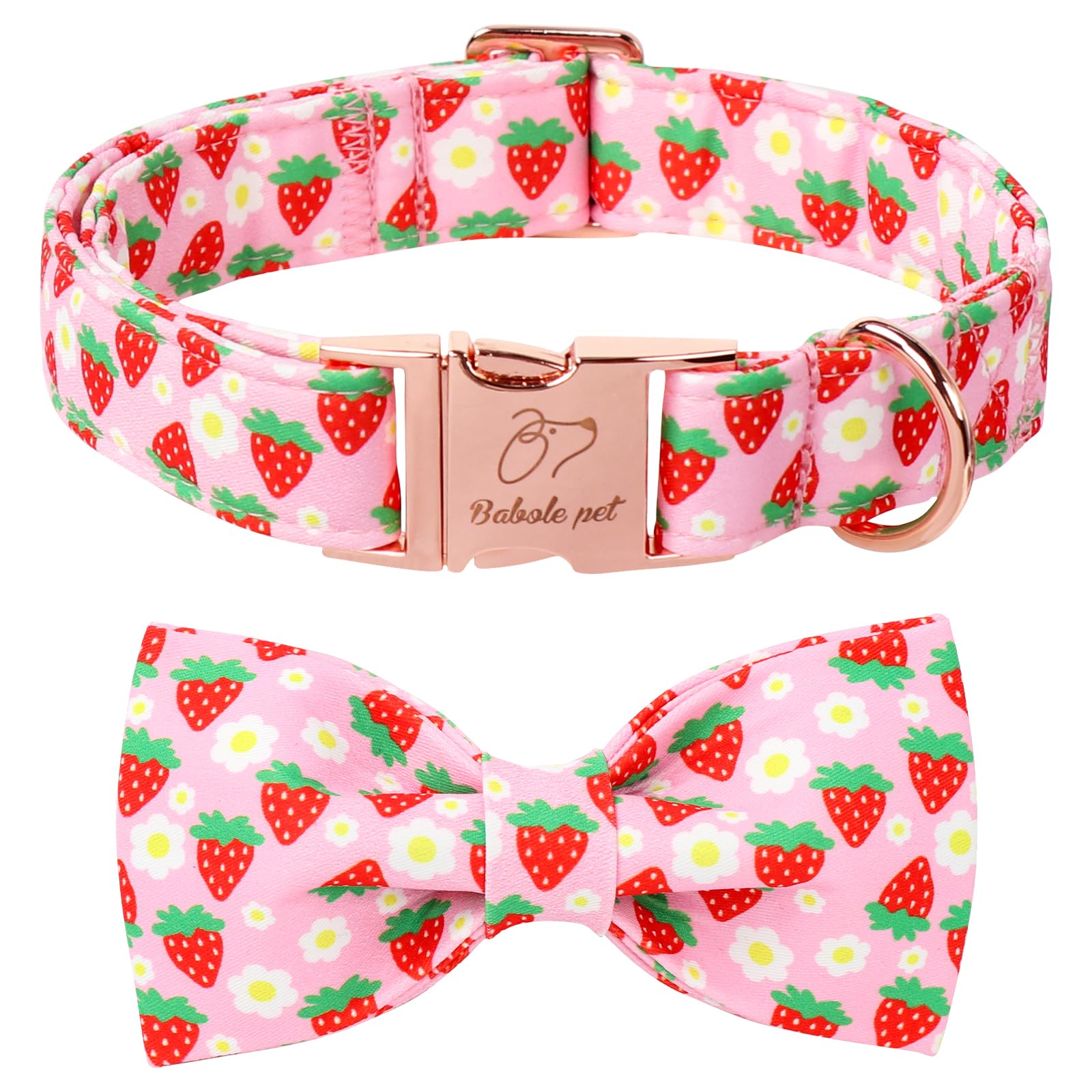 Collar Babole Pet con lazo de fresa para paseos con estilo y confort.