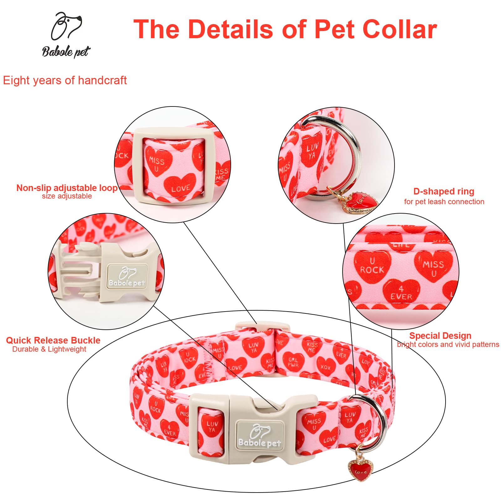 Cierre rápido de collar Babole Pet con anilla D de metal para paseos seguros.
