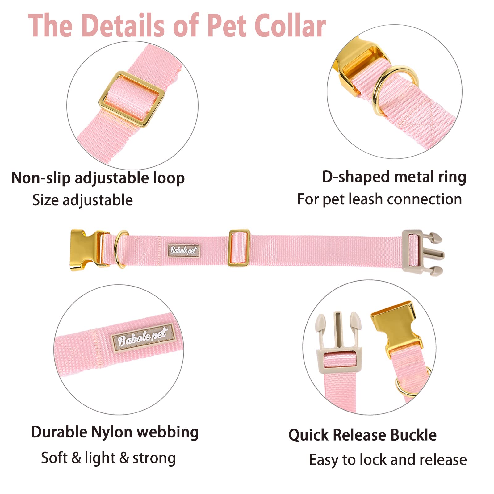 Babole Pet collar nylon rosado diseño unicolor, color vibrante para destacar.