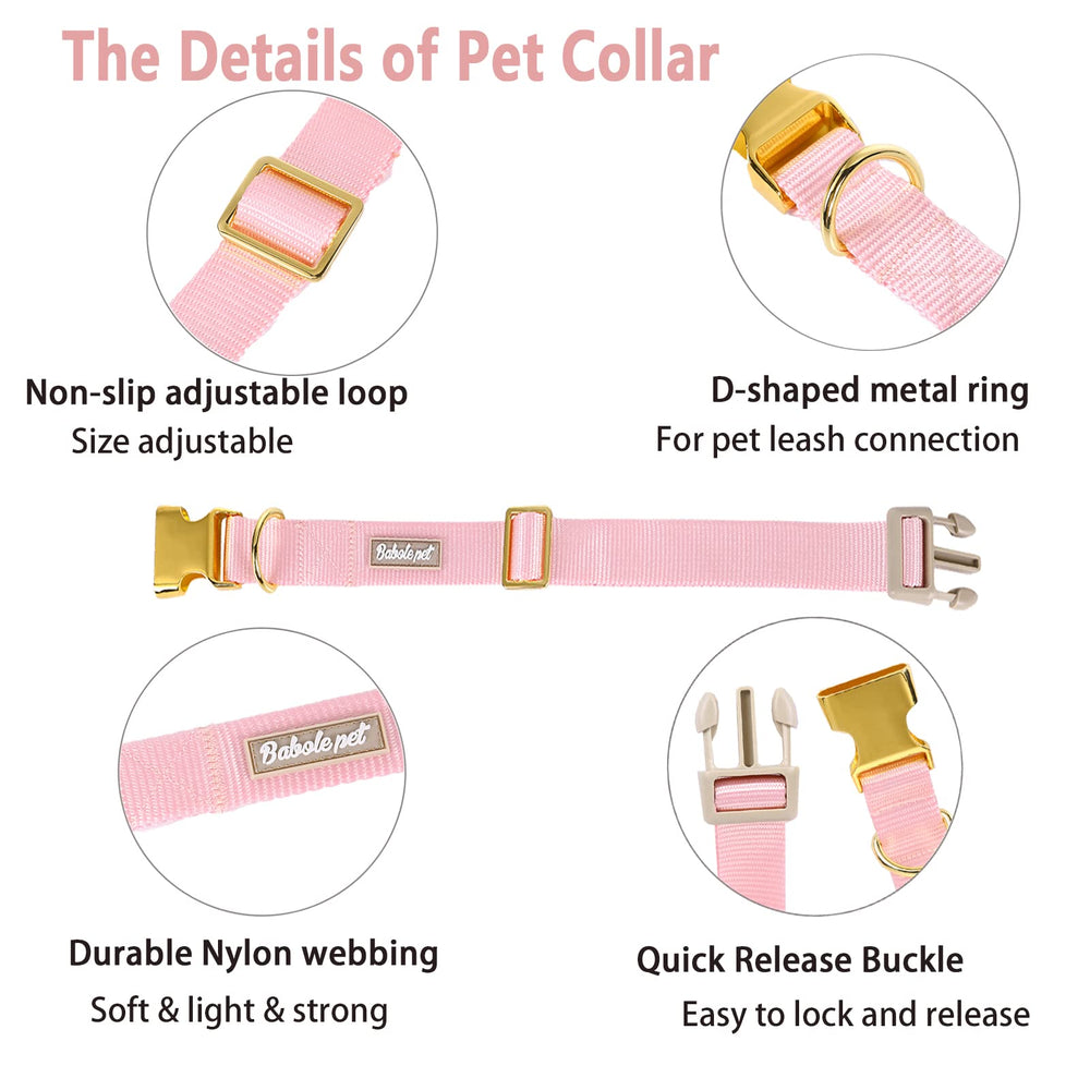 Babole Pet collar nylon rosado diseño unicolor, color vibrante para destacar.