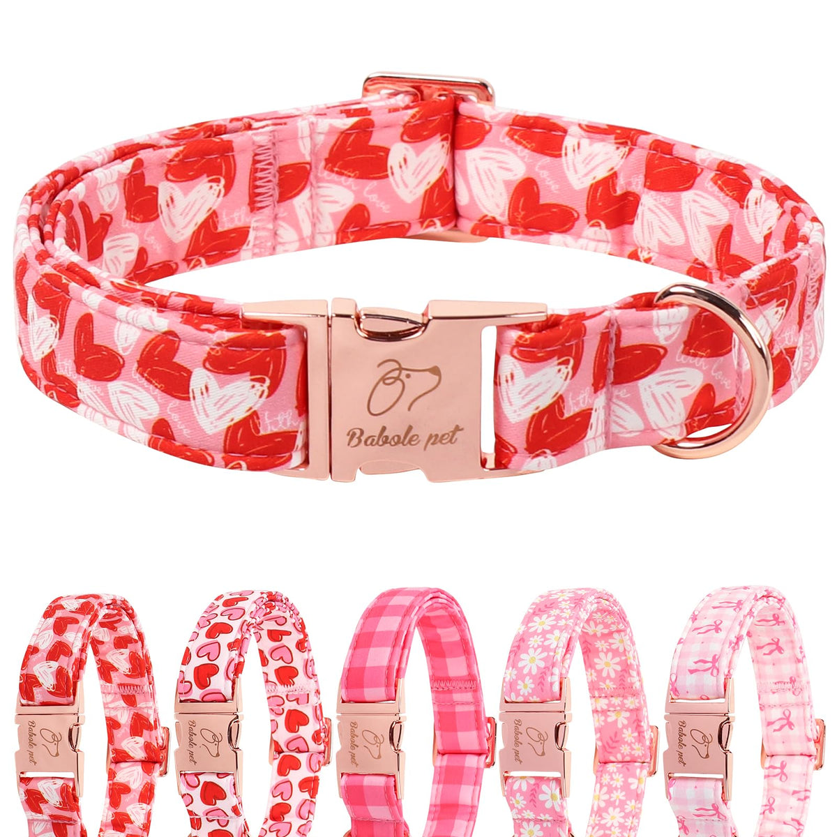 Babole Pet collar San Valentín con corazón rosa, ideal para sesiones de fotos.
