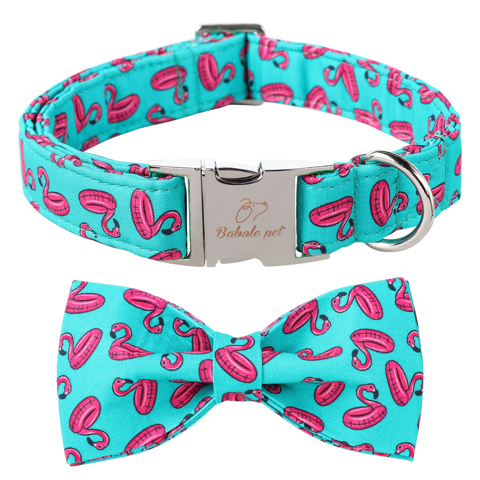 Collar Babole Pet con moño flamenco, cómodo para paseos veraniegos.